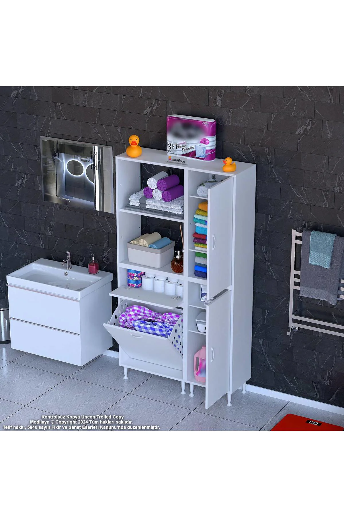 Sepetli Ve Kapaklı Dolaplı Banyo Dolabı