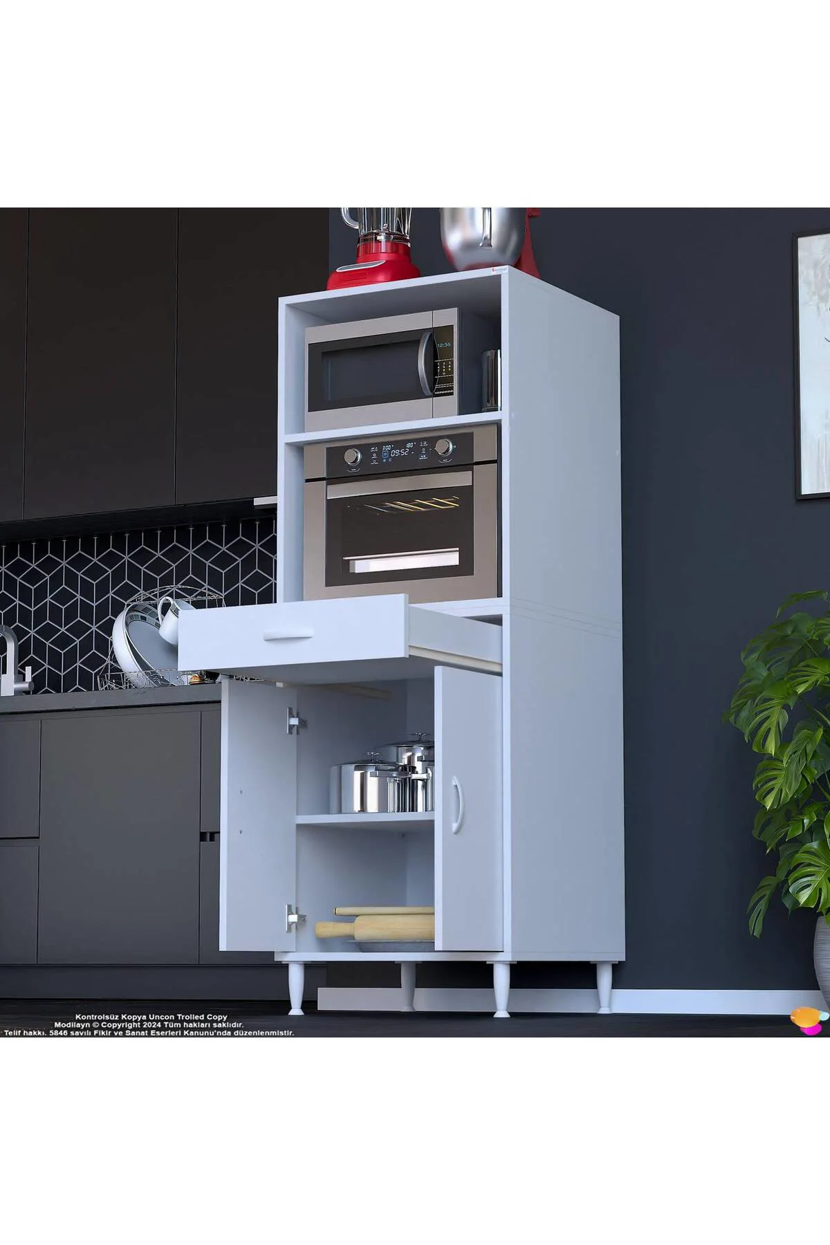 Serale 2 Kapaklı 56 cm Derinlikte Dolap Mutfak Fırın Dolabı 60x16