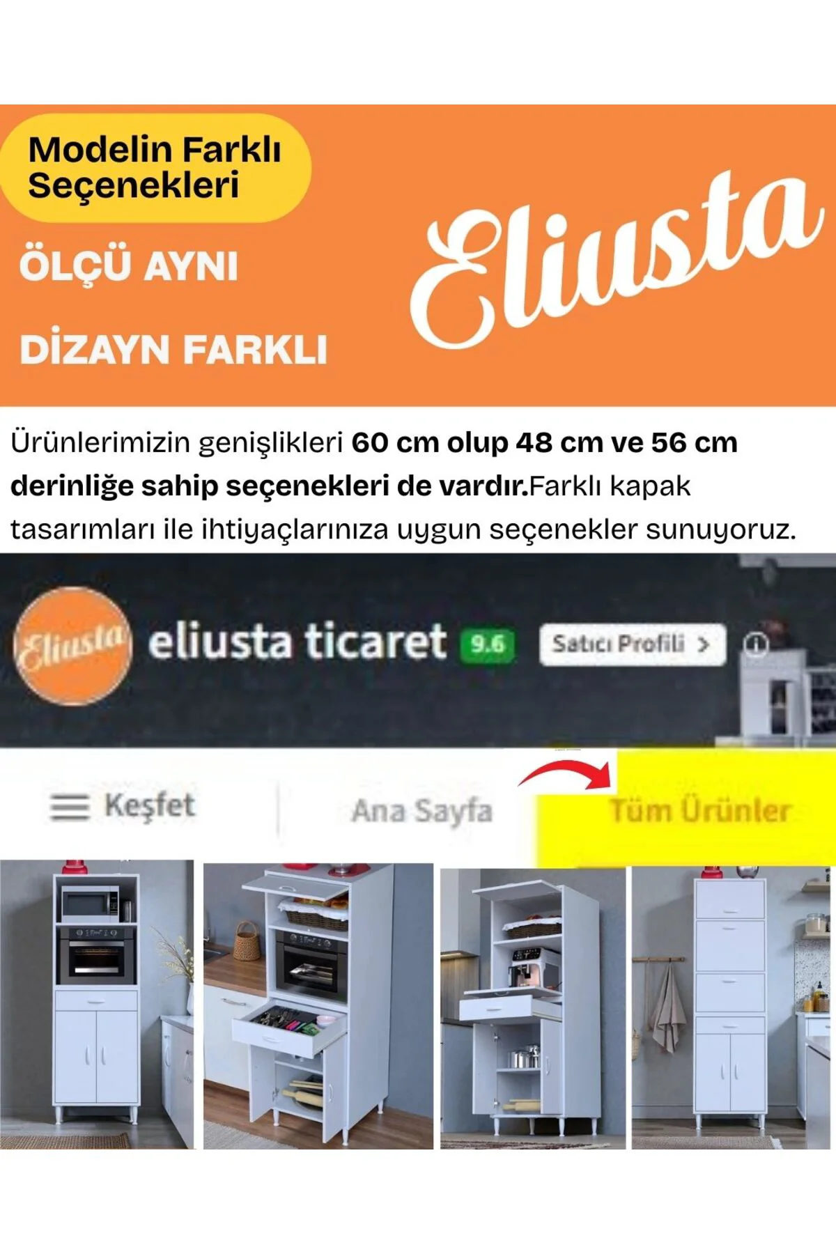 Serale 3 Kapaklı 56 cm Derinlikte Dolap Mutfak Fırın Dolabı 60x16