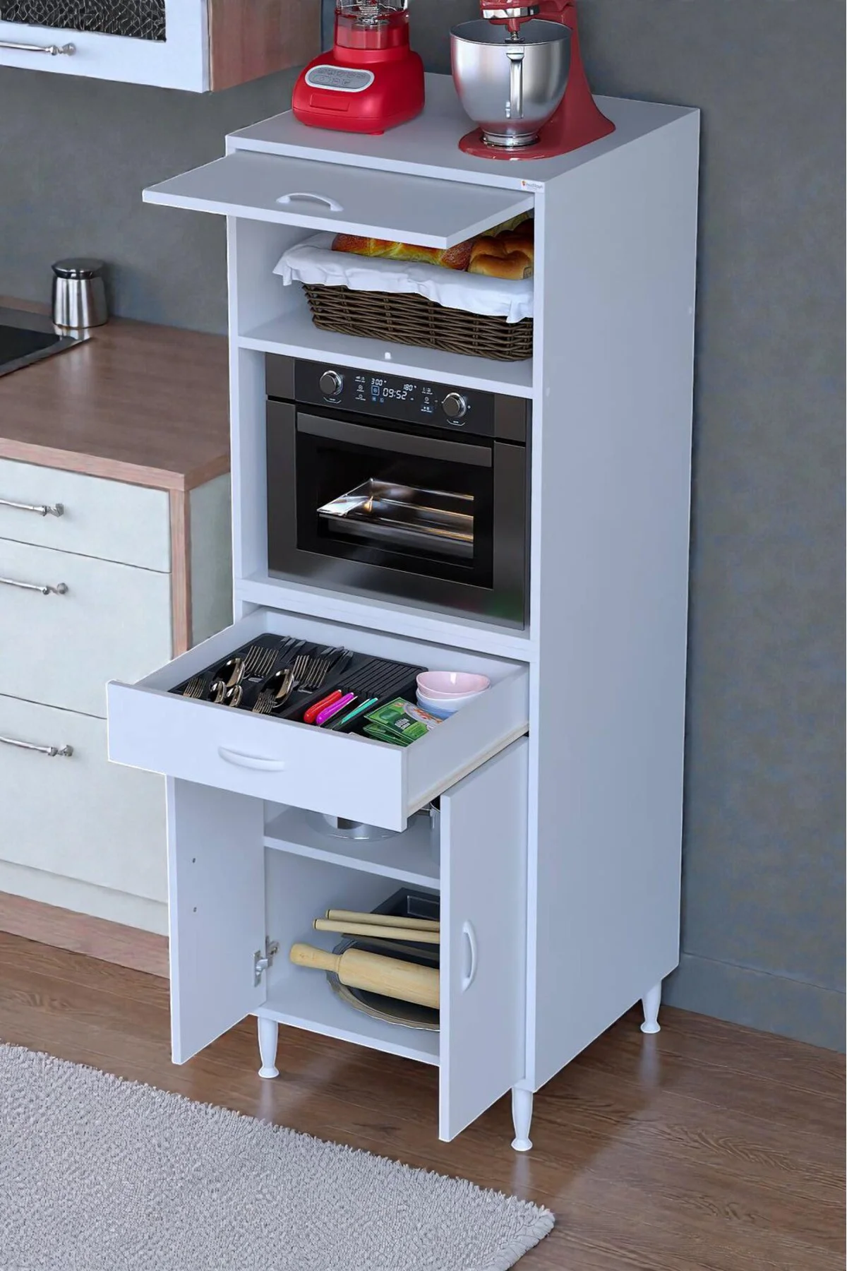 Serale 3 Kapaklı 56 cm Derinlikte Dolap Mutfak Fırın Dolabı 60x16