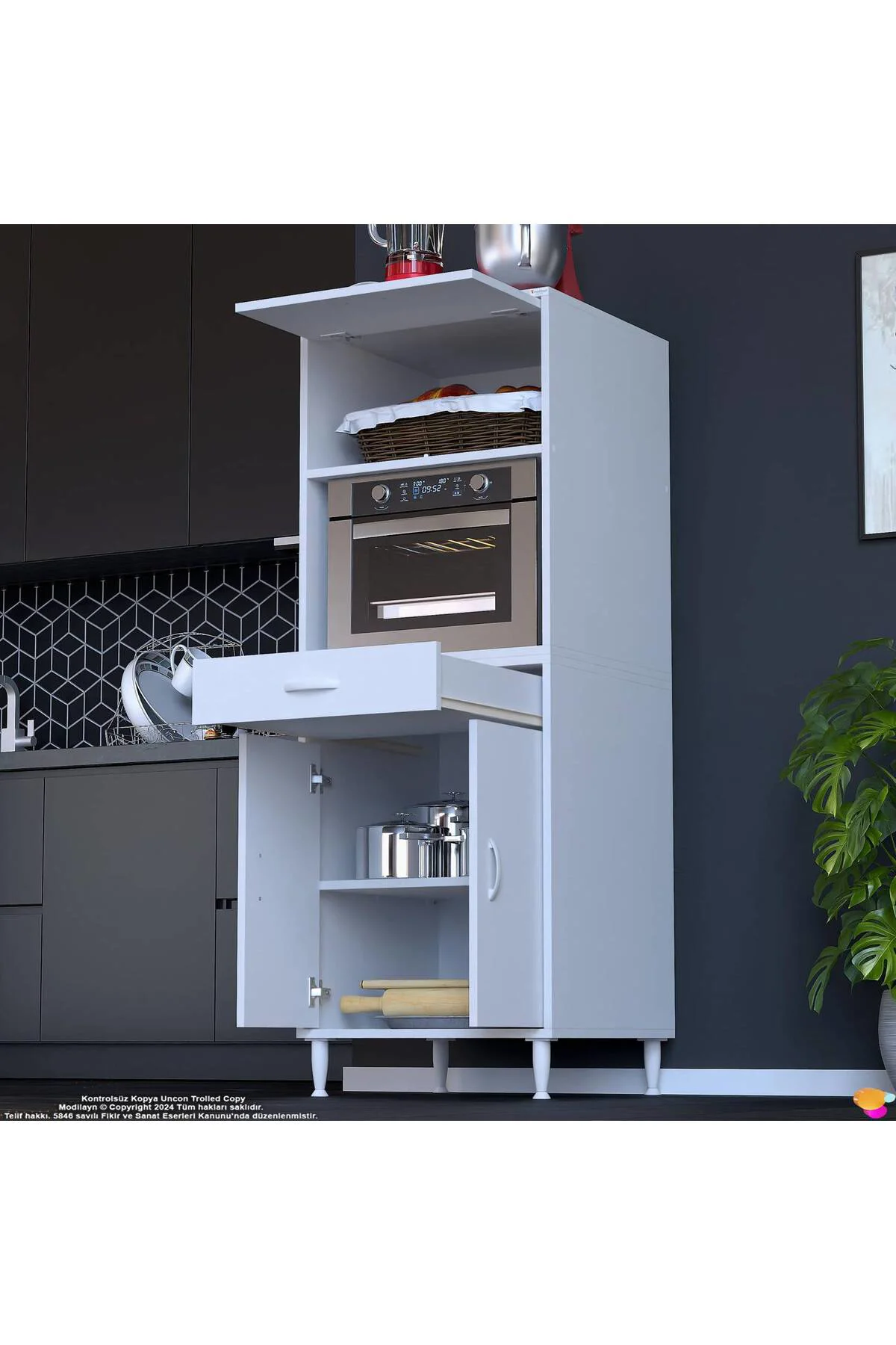 Serale 3 Kapaklı 56 cm Derinlikte Dolap Mutfak Fırın Dolabı 60x16