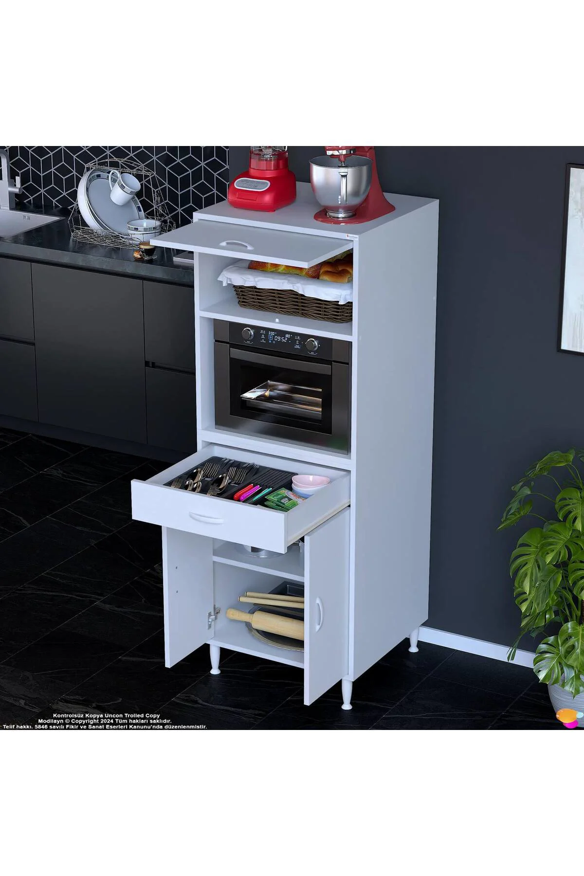 Serale 3 Kapaklı 56 cm Derinlikte Dolap Mutfak Fırın Dolabı 60x16