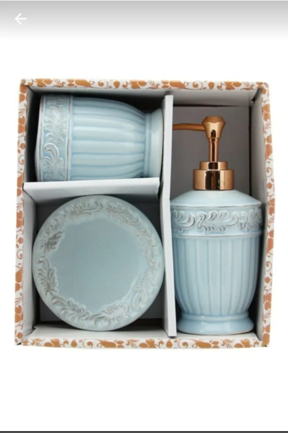 Seramik 3 Parça Seramik Banyo Seti Antik Mavi Mavi 3 Parça