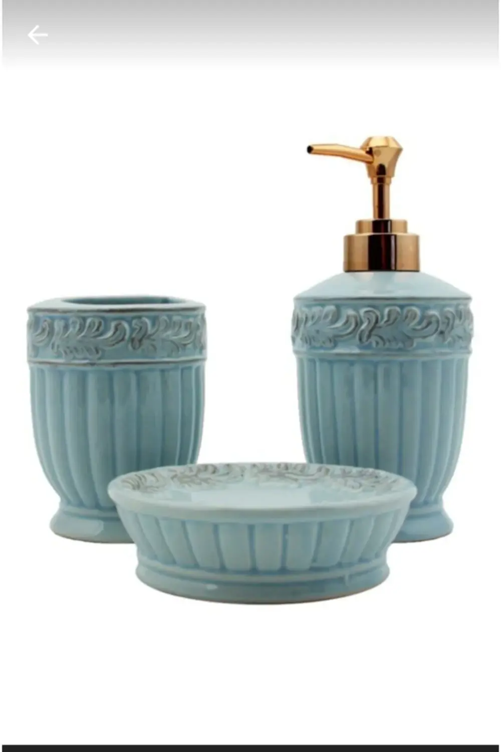 Seramik 3 Parça Seramik Banyo Seti Antik Mavi Mavi 3 Parça