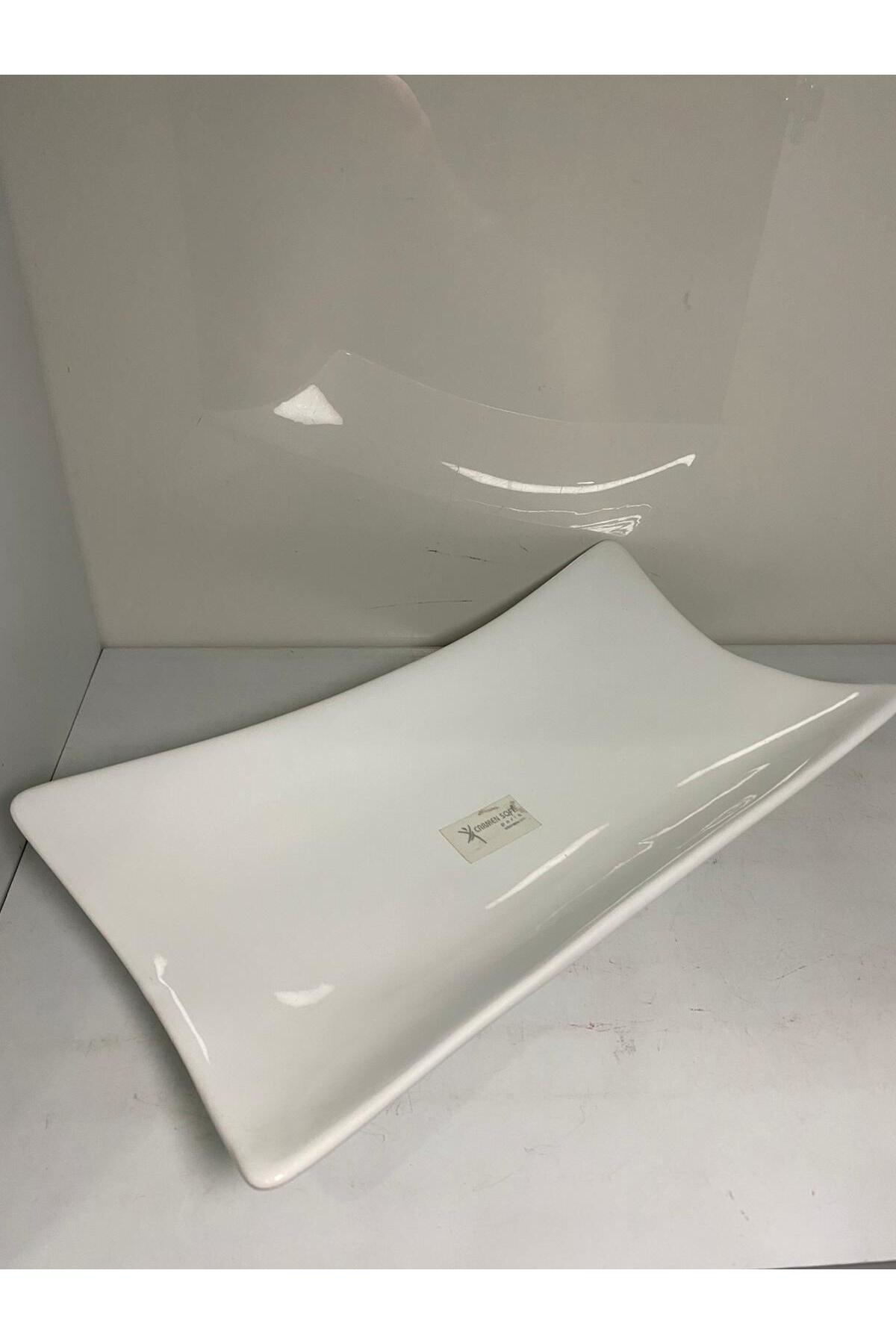 Elif Aksesuar Seramik Dekoratif Dikdörtgen Tabak Beyaz