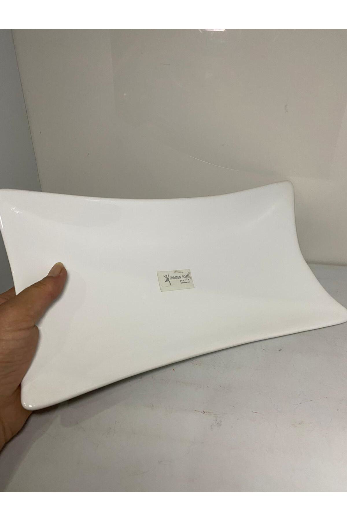 Elif Aksesuar Seramik Dekoratif Dikdörtgen Tabak Beyaz