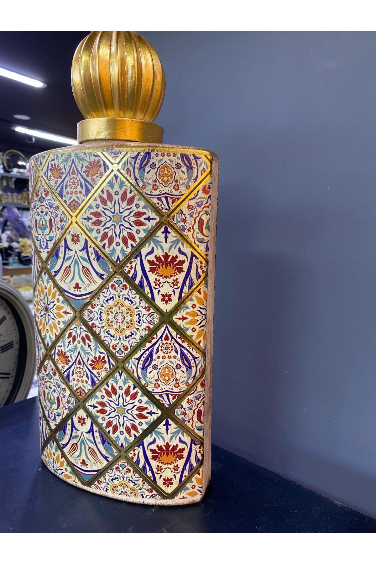 Elif Aksesuar Seramik Etnik Desenli Kapaklı Büyük Vazo