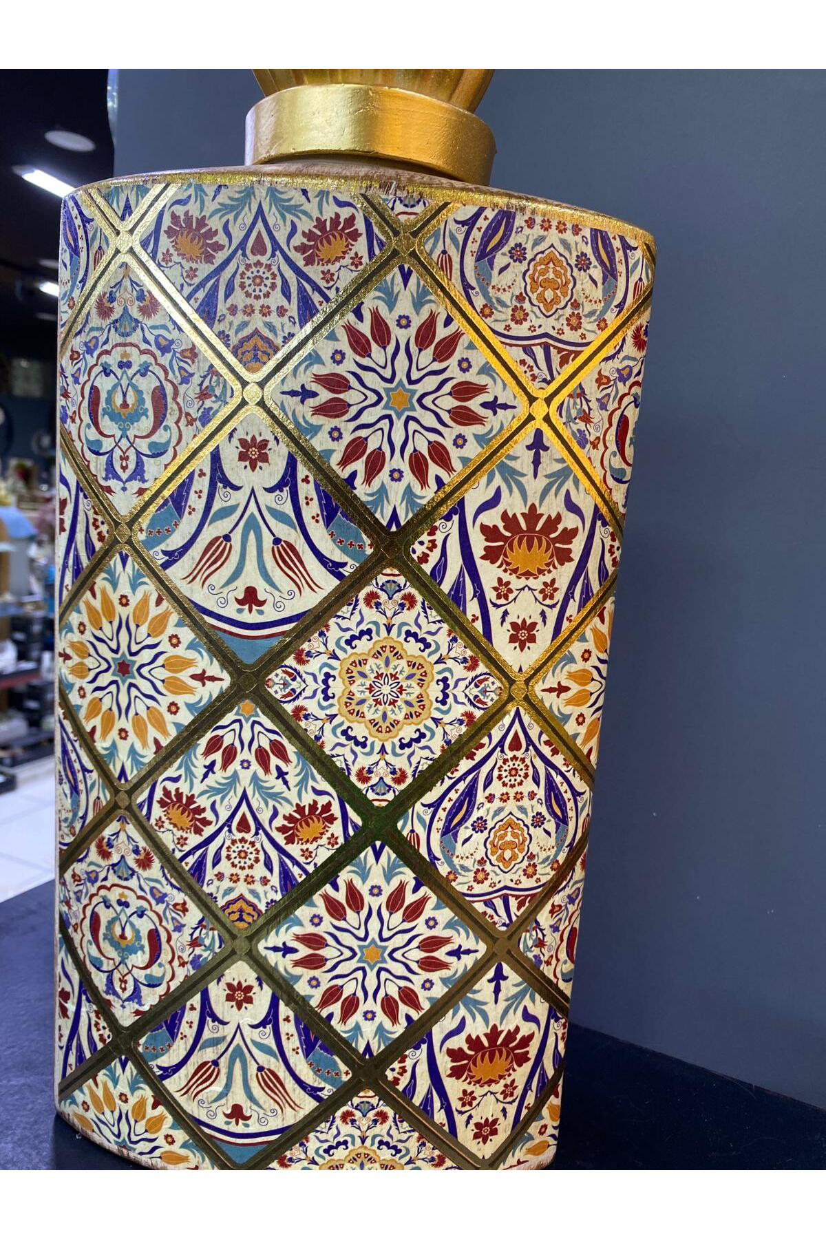 Elif Aksesuar Seramik Etnik Desenli Kapaklı Büyük Vazo