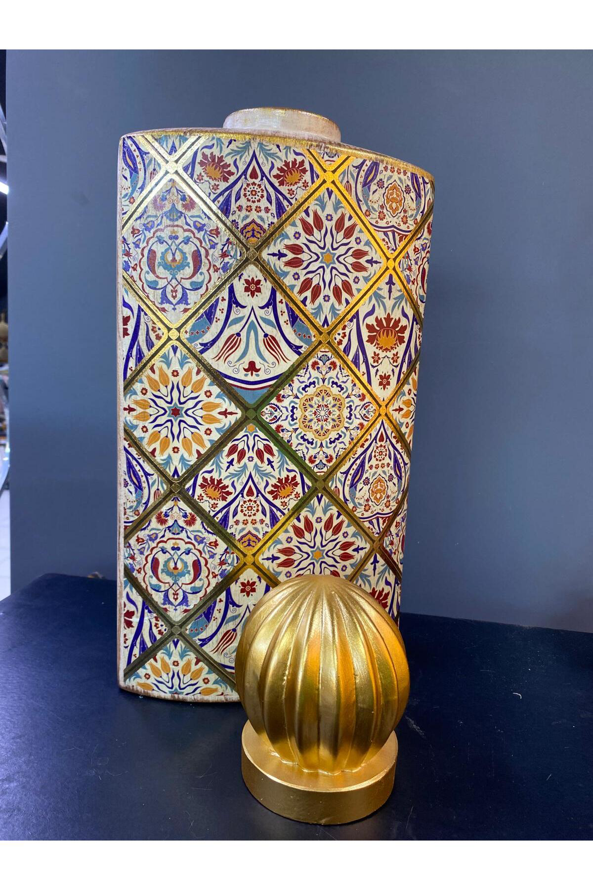 Elif Aksesuar Seramik Etnik Desenli Kapaklı Büyük Vazo