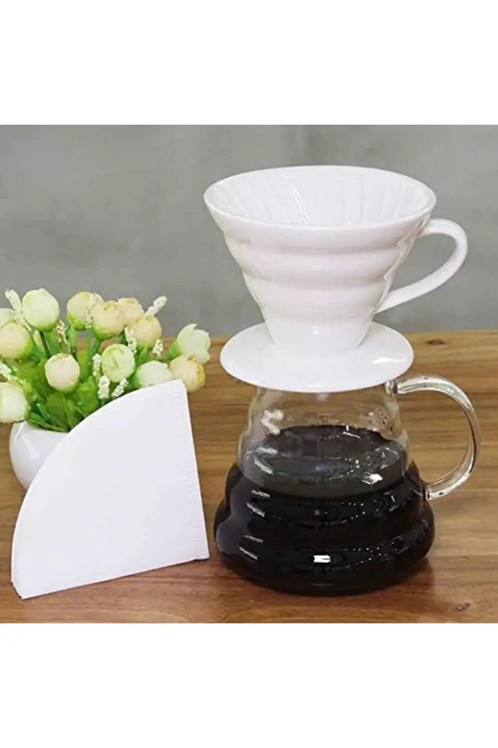 Seramik Kahve Dripper - Porselen Demleyici - No: 2 - Beyaz (V60 B