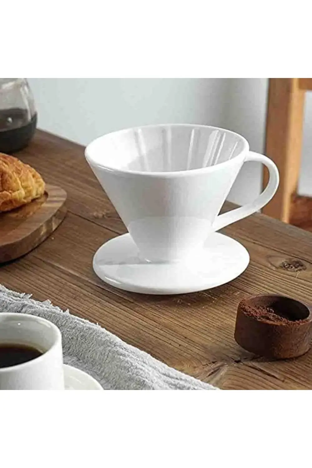 Seramik Kahve Dripper - Porselen Demleyici - No: 2 - Beyaz (V60 B