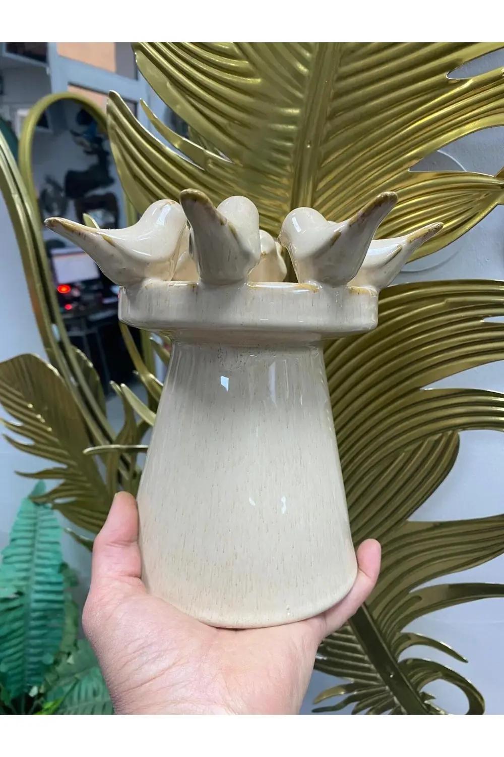 Seramik Kuşlu Mumluk 21*21*18 cm