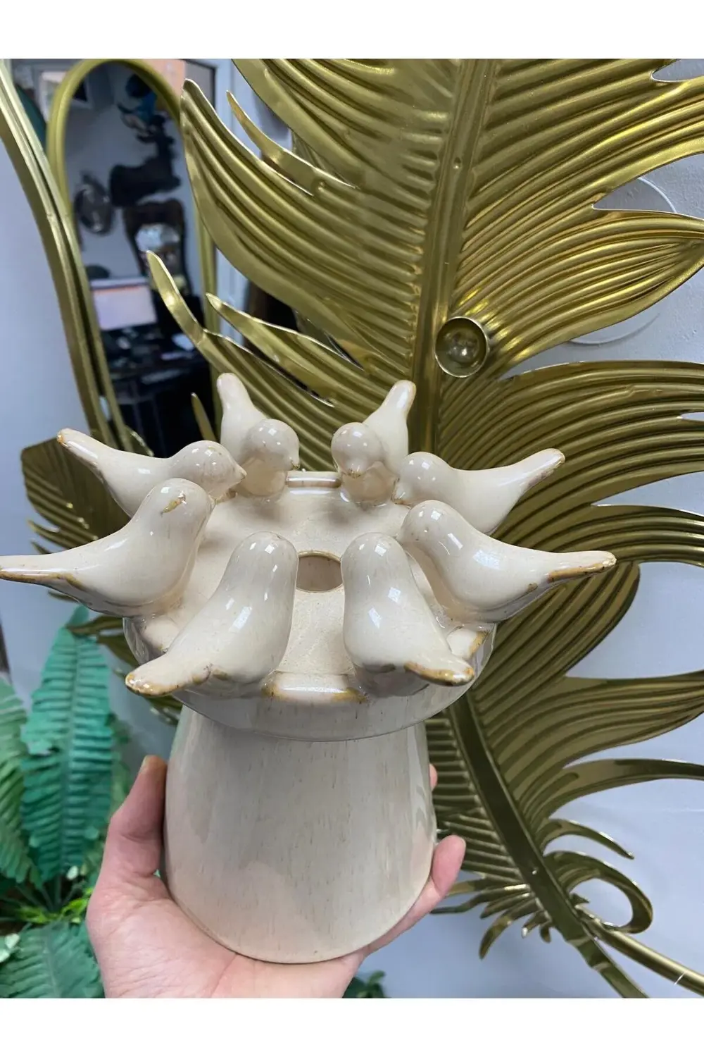 Seramik Kuşlu Mumluk 21*21*18 cm