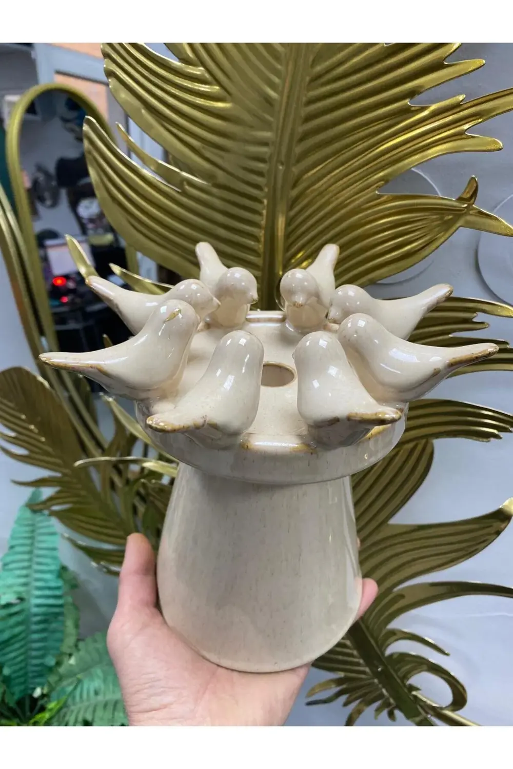 Seramik Kuşlu Mumluk 21*21*18 cm