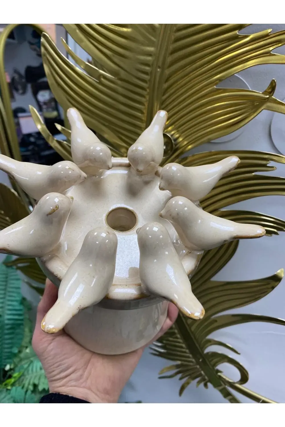 Seramik Kuşlu Mumluk 21*21*18 cm