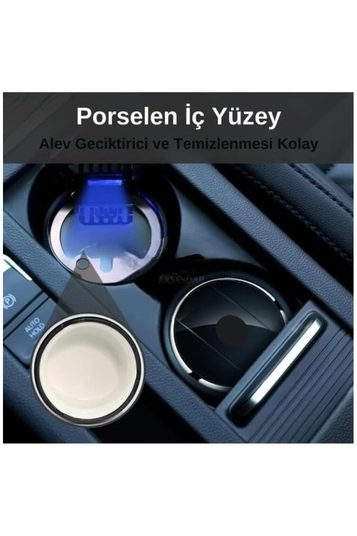 Seramik Porselen Işıklı Araç Küllüğü, Yanmaz, Koku Geçirmez, Lüks