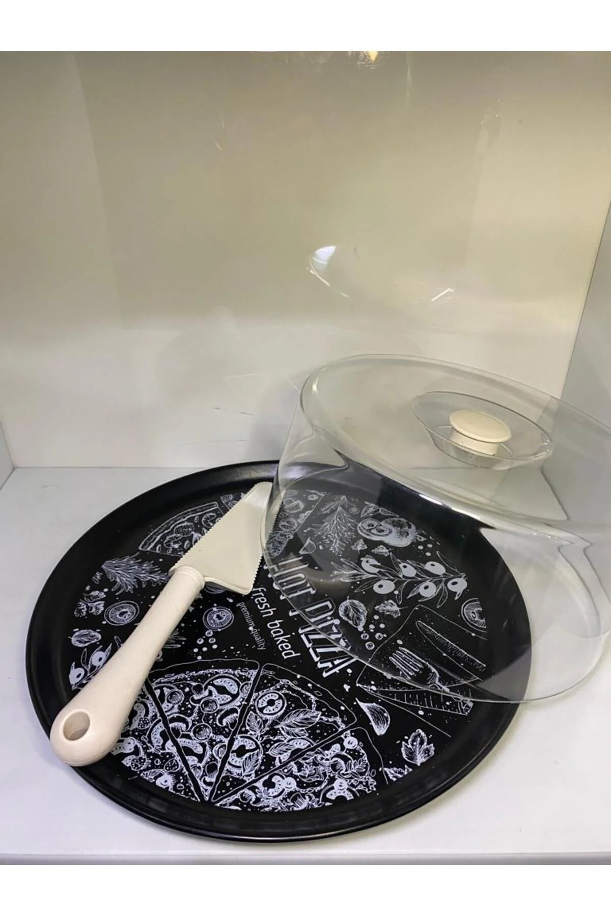 Seramik Spatulalı Desenli Kek Fanusu