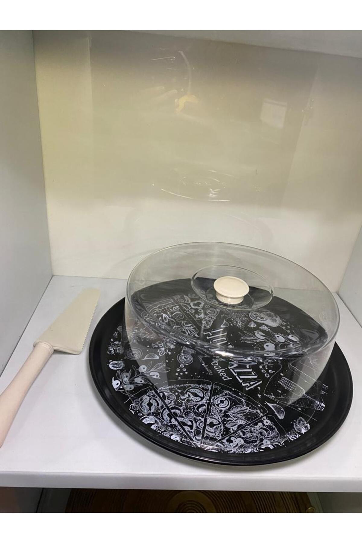 Elif Aksesuar Seramik Spatulalı Desenli Kek Fanusu