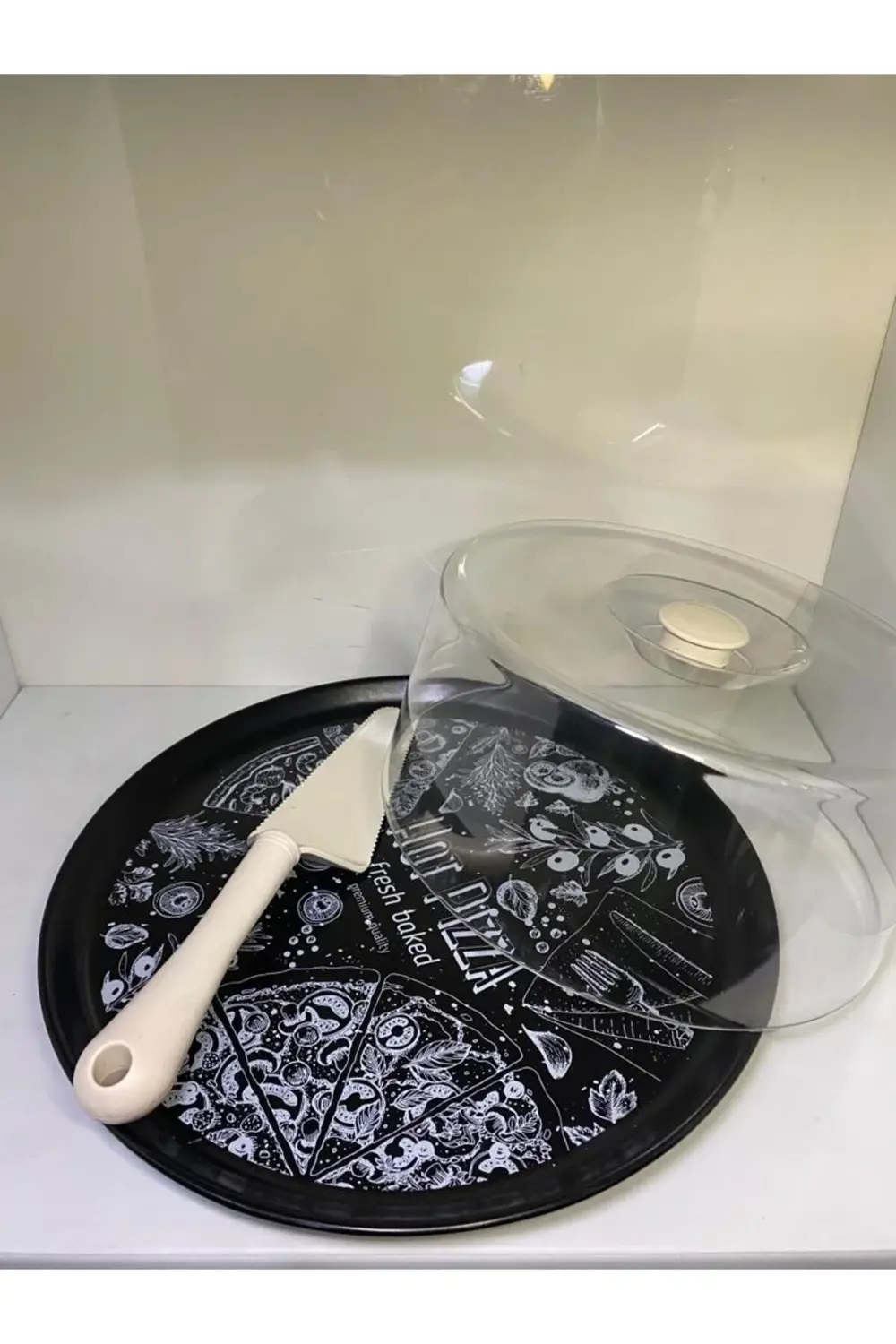 Seramik Spatulalı Desenli Kek Fanusu