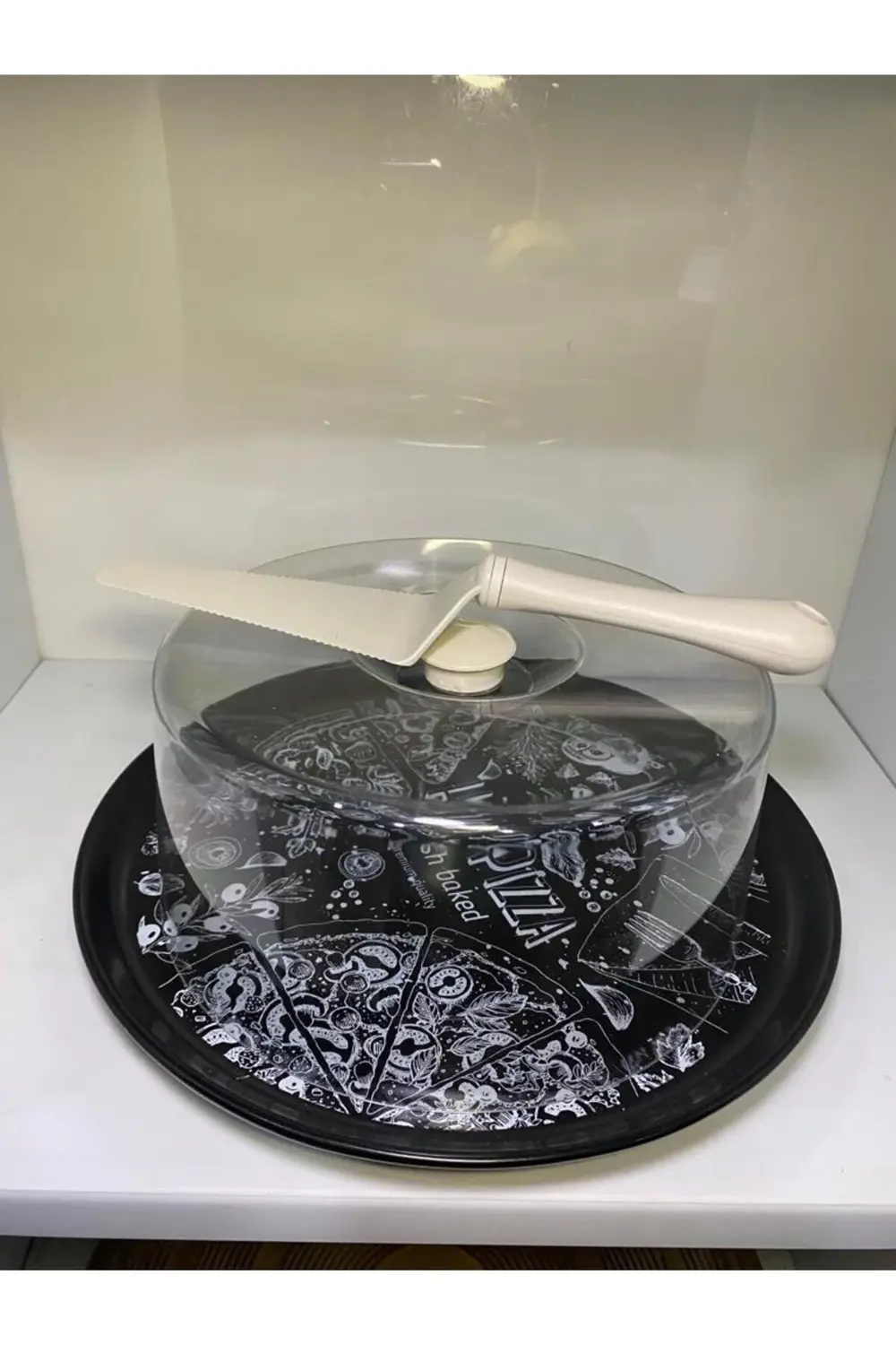 Seramik Spatulalı Desenli Kek Fanusu