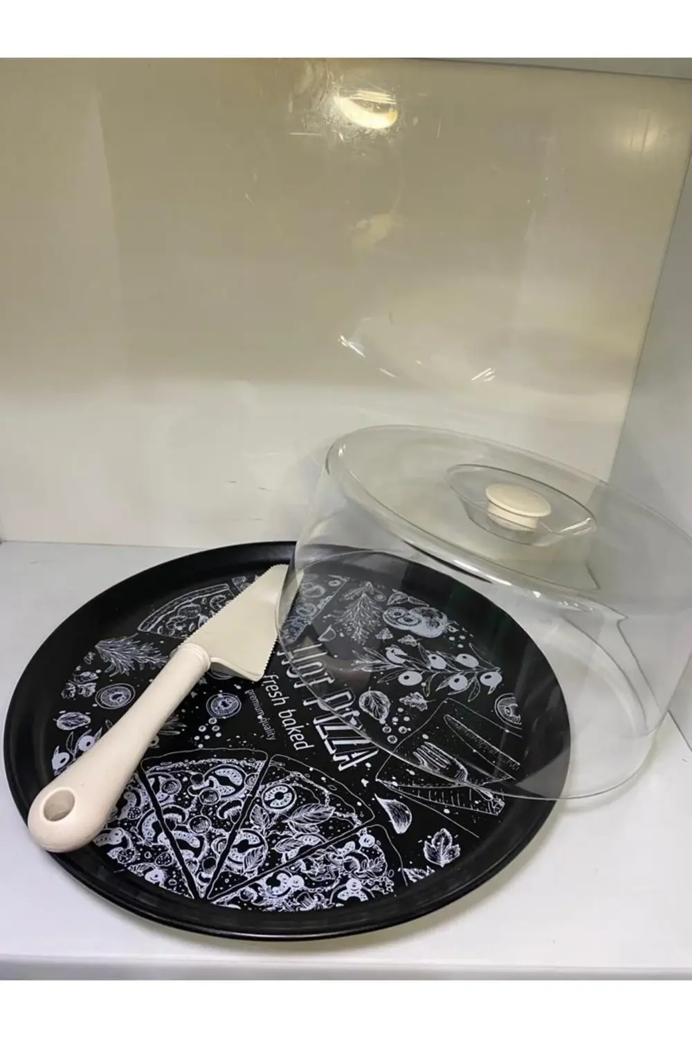 Seramik Spatulalı Desenli Kek Fanusu