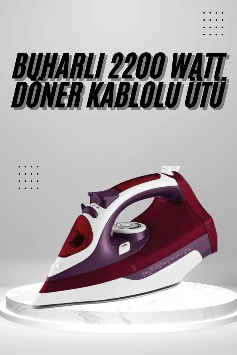 Seramik Tabanlı Kırmızı 2200W Şok Buharlı Ütü - Güçlü Buhar ve Dikey Ütüleme