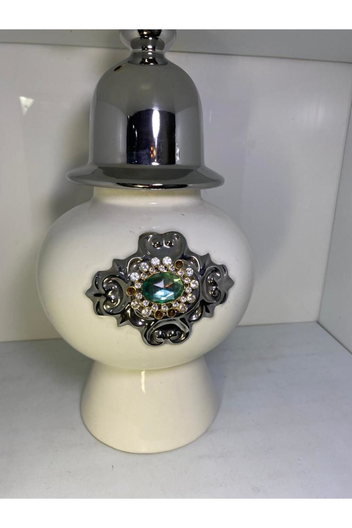 Elif Aksesuar Seramik Taşlı Kapaklı Dekoratif Kavanoz