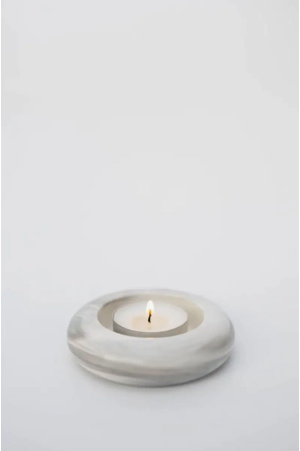 Seramik Vazo, Tealight Mumluk ve Dekoratif Tepsi Seti - Beyaz Min