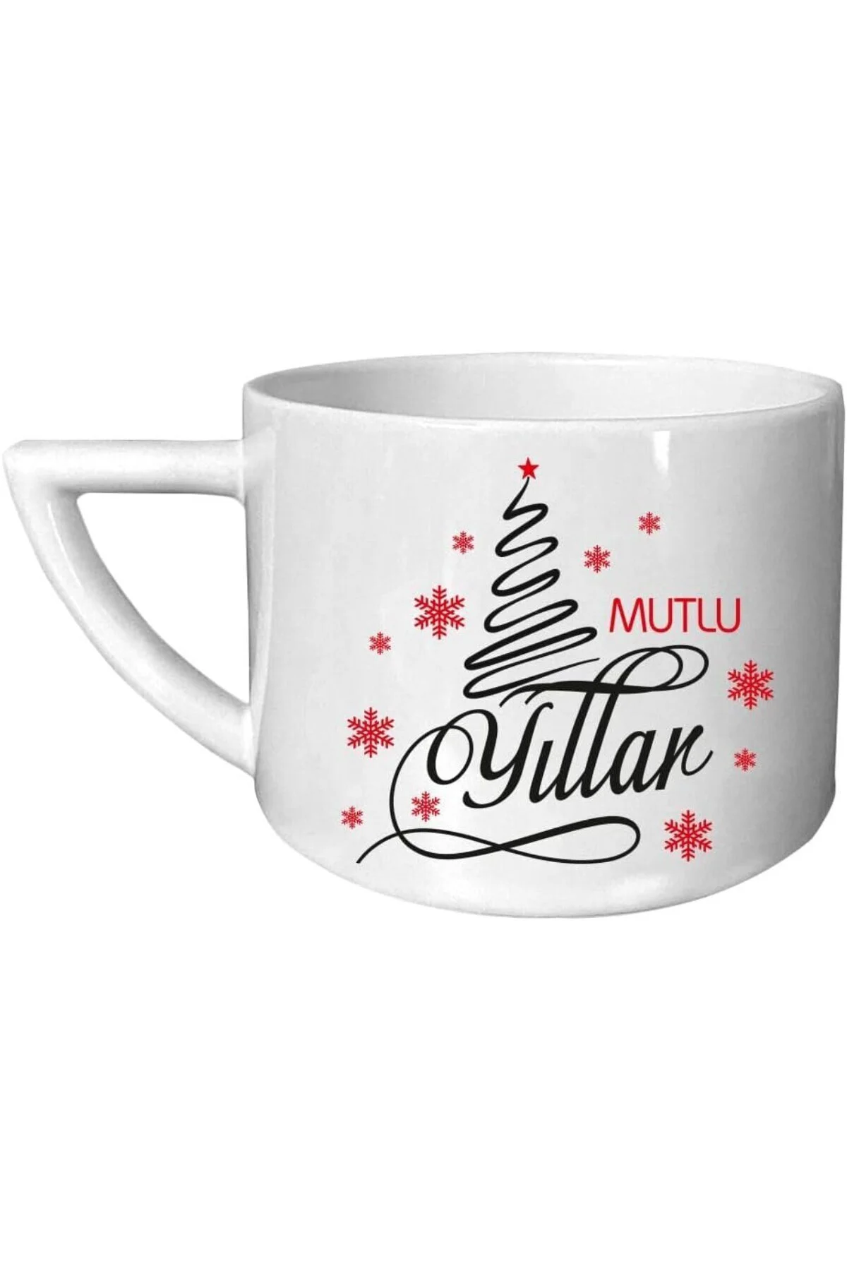Seramik Yılbaşı Desenli Fincan Sivri Kulplu Türk Kahve Fincan No 