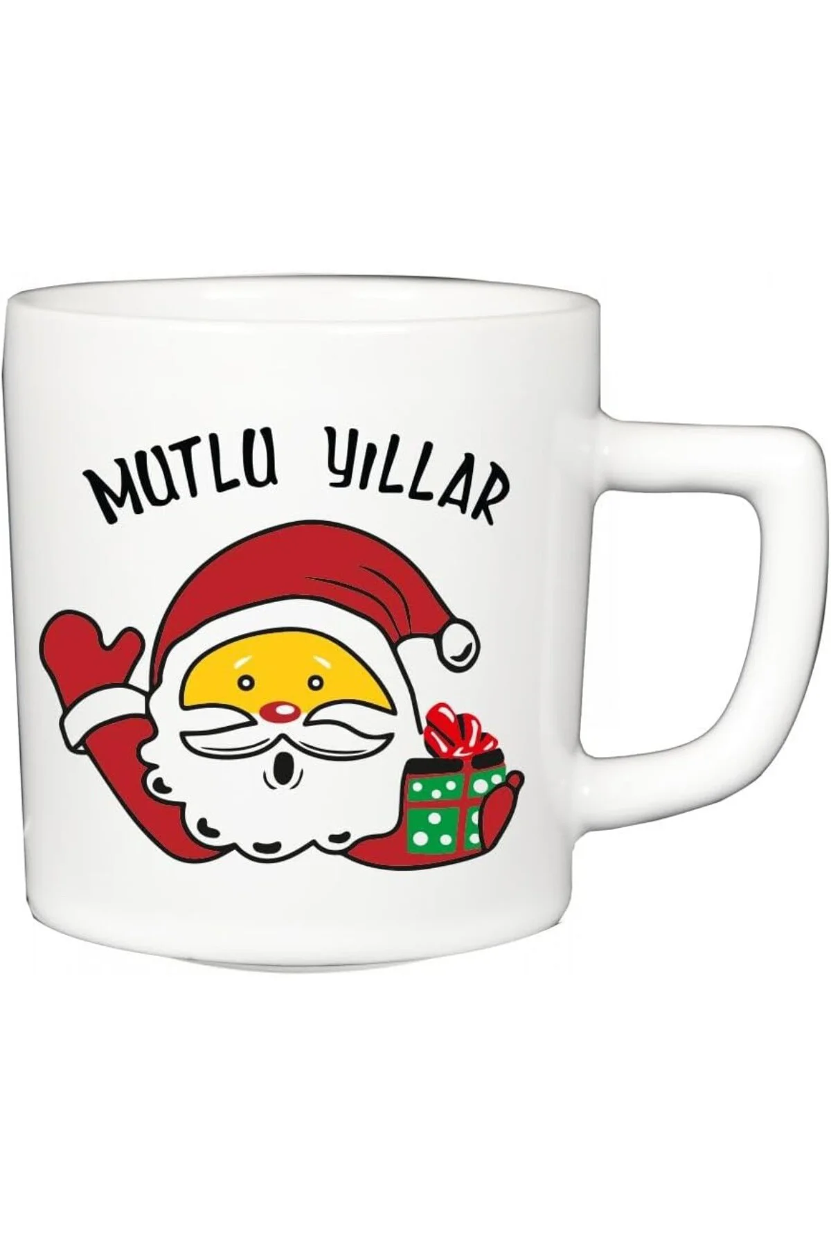 Seramik Yılbaşı Desenli D Kulp Double Fincan No 12 - Noel Baba Desen(Christmas Fincan)
