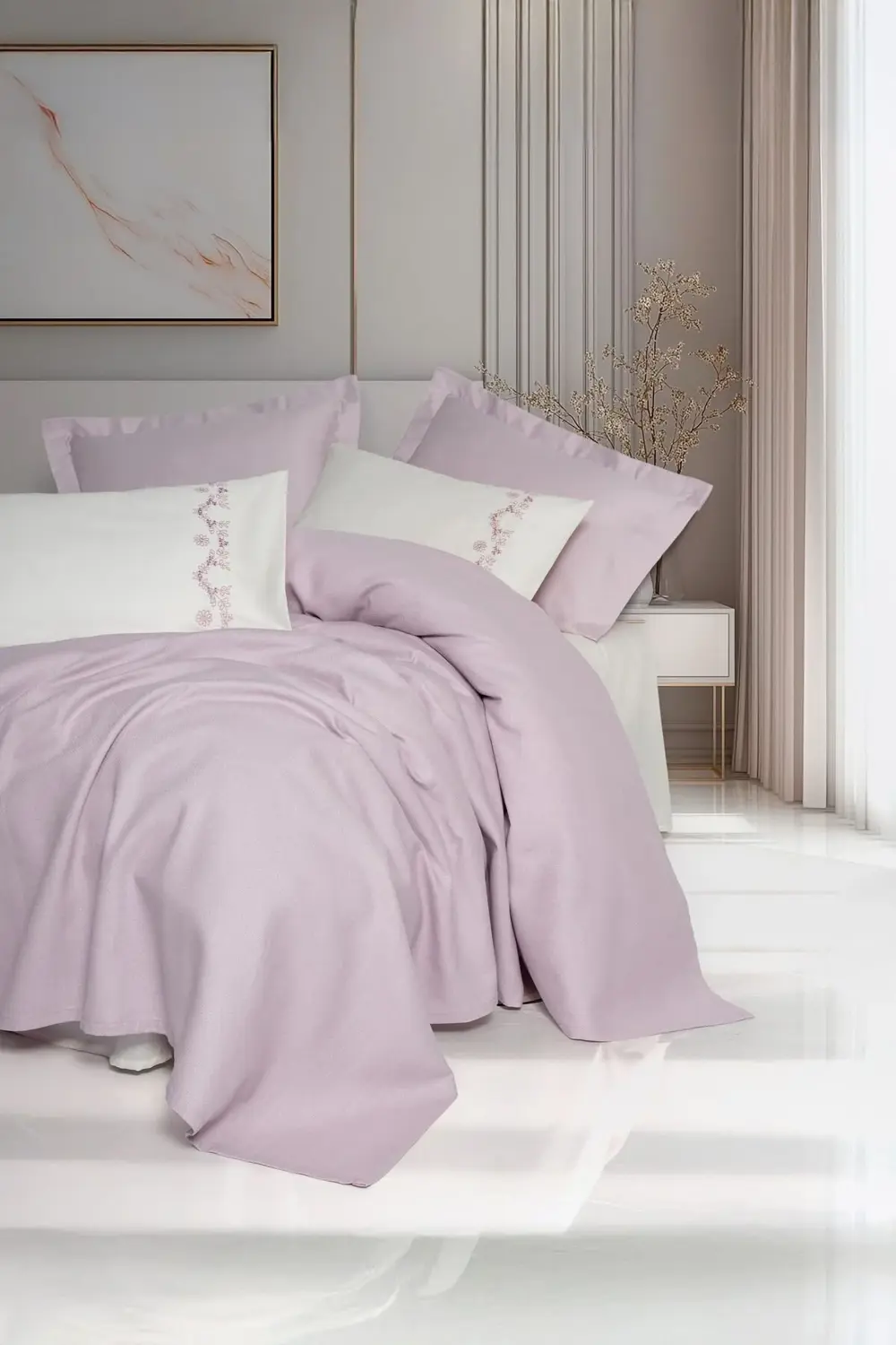 Serenity Bambu Çift Kişilik Pike Takımı Vaila Lila