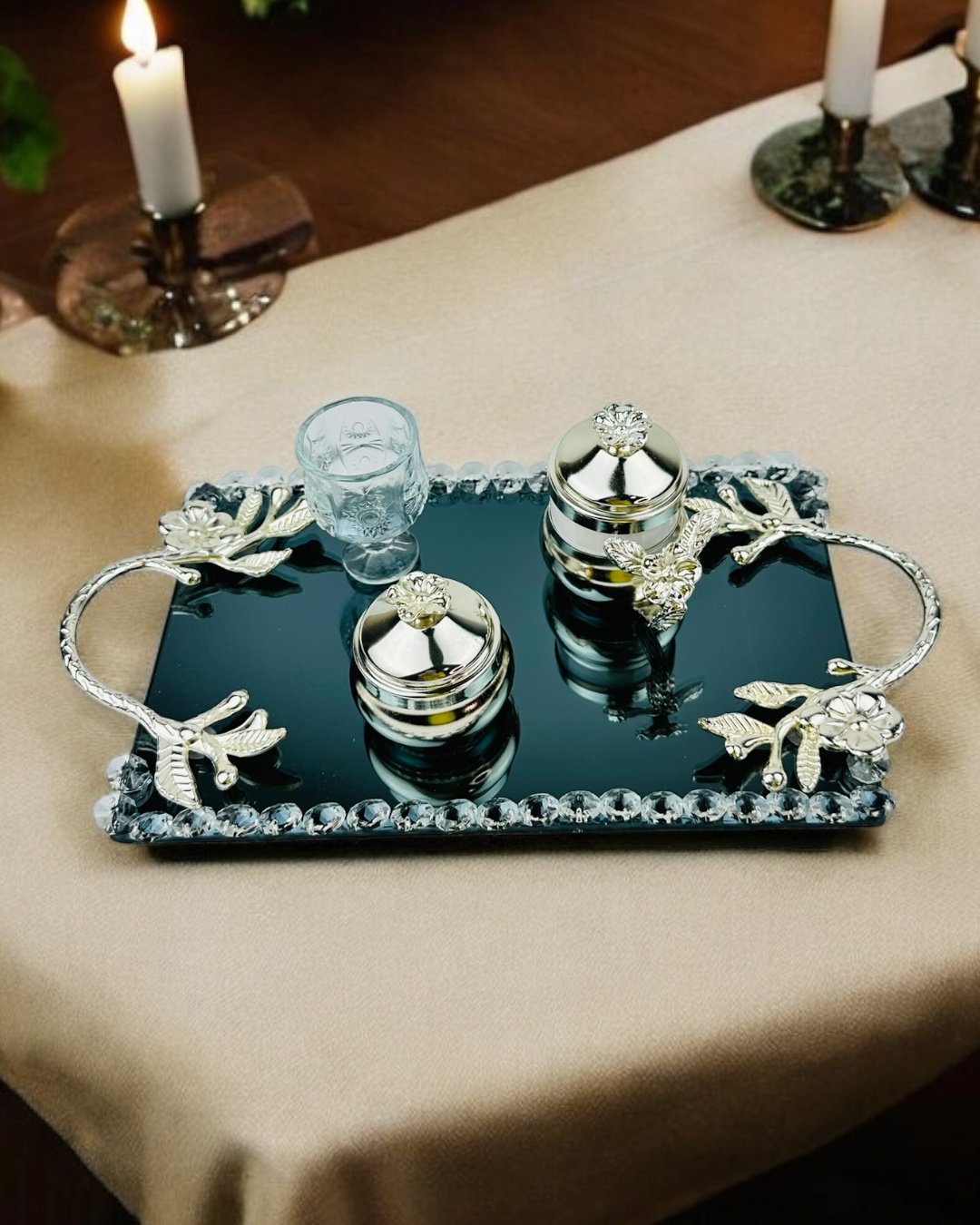 Cyzhome Serenity Gümüş Söz Tepsisi Ve Damat Kahve Fincan Tepsisi