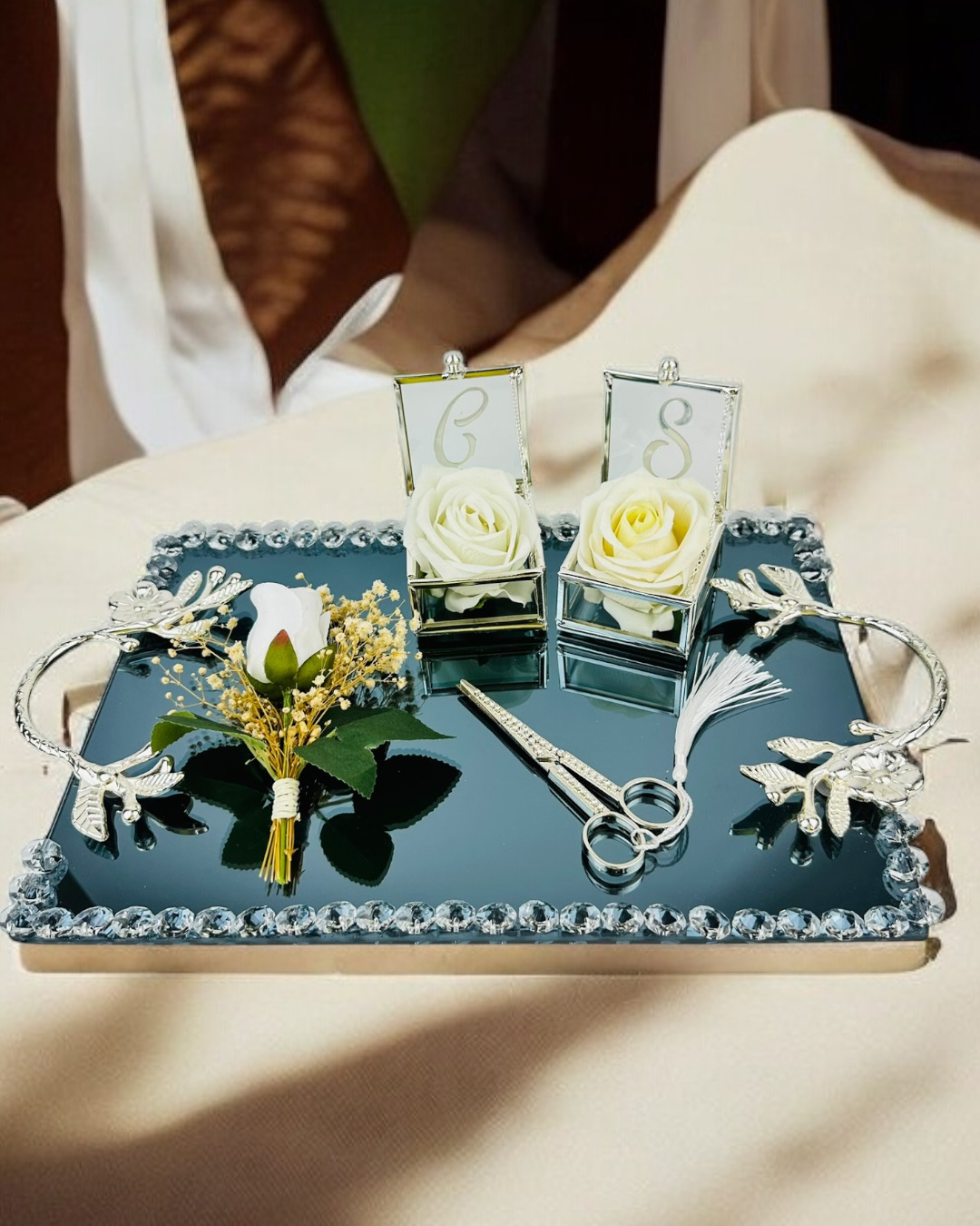 Cyzhome Serenity Gümüş Söz Tepsisi Ve Damat Kahve Fincan Tepsisi