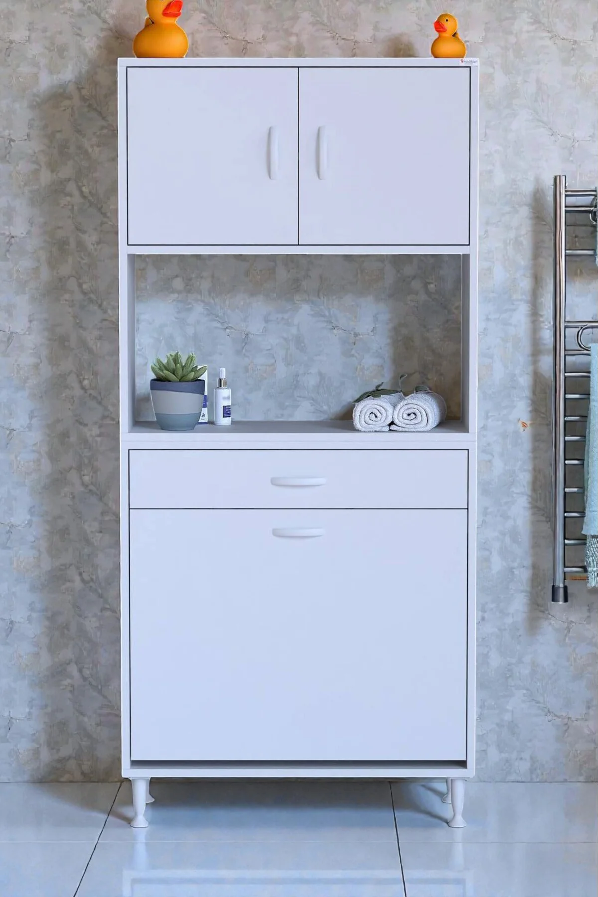 Seris Sepetli ve Çekmeceli Banyo Dolabı G:75 cm Çok Amaçlı Beyaz 