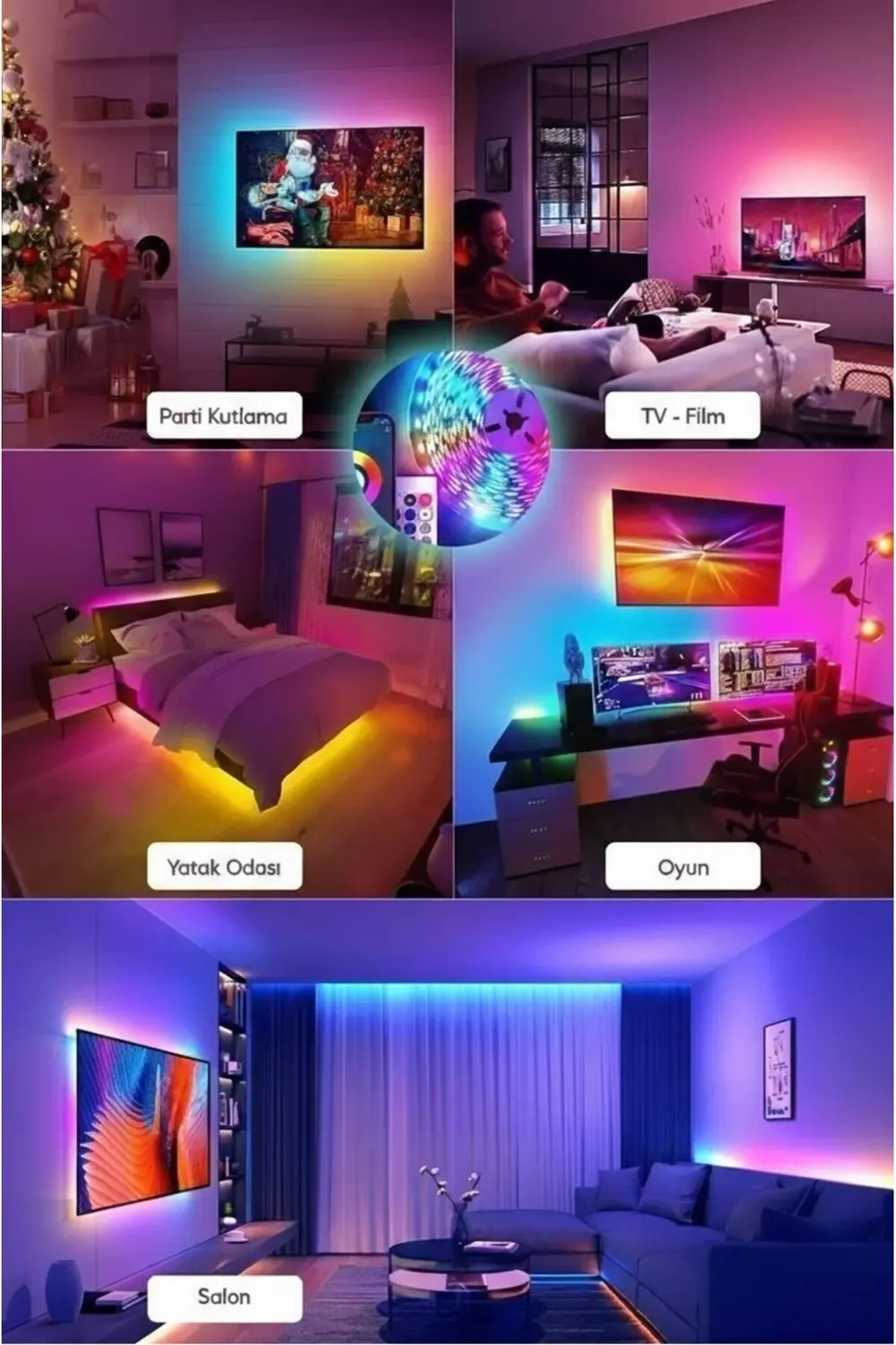 Şerit Led 5 Metre Animasyonlu Tak Çalıştır Kumandalı Trafolu Rgb