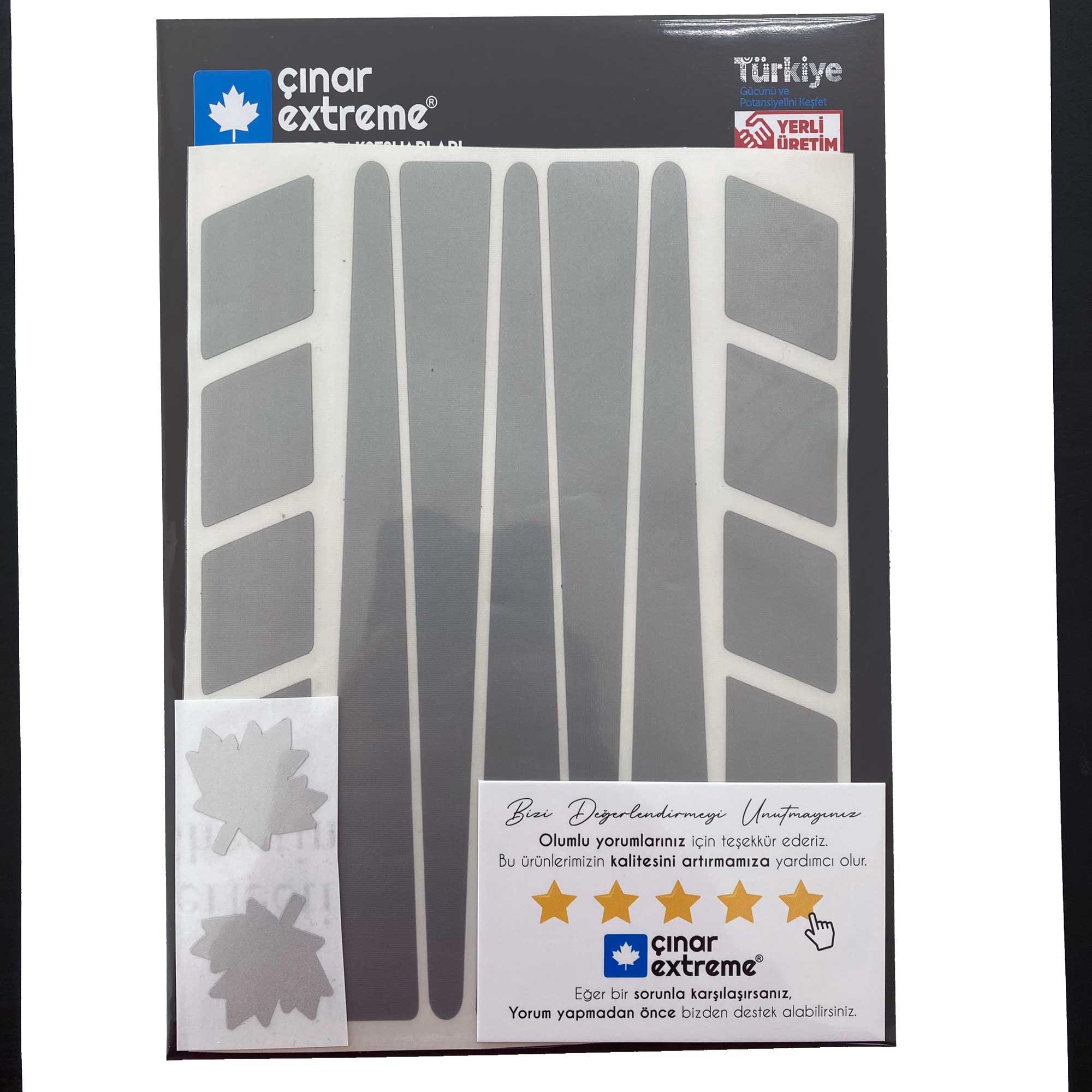 Çınar Extreme Şerit Tasarımlı Yaldızlı Gümüş Motosiklet Kask Sticker Çınar Extr