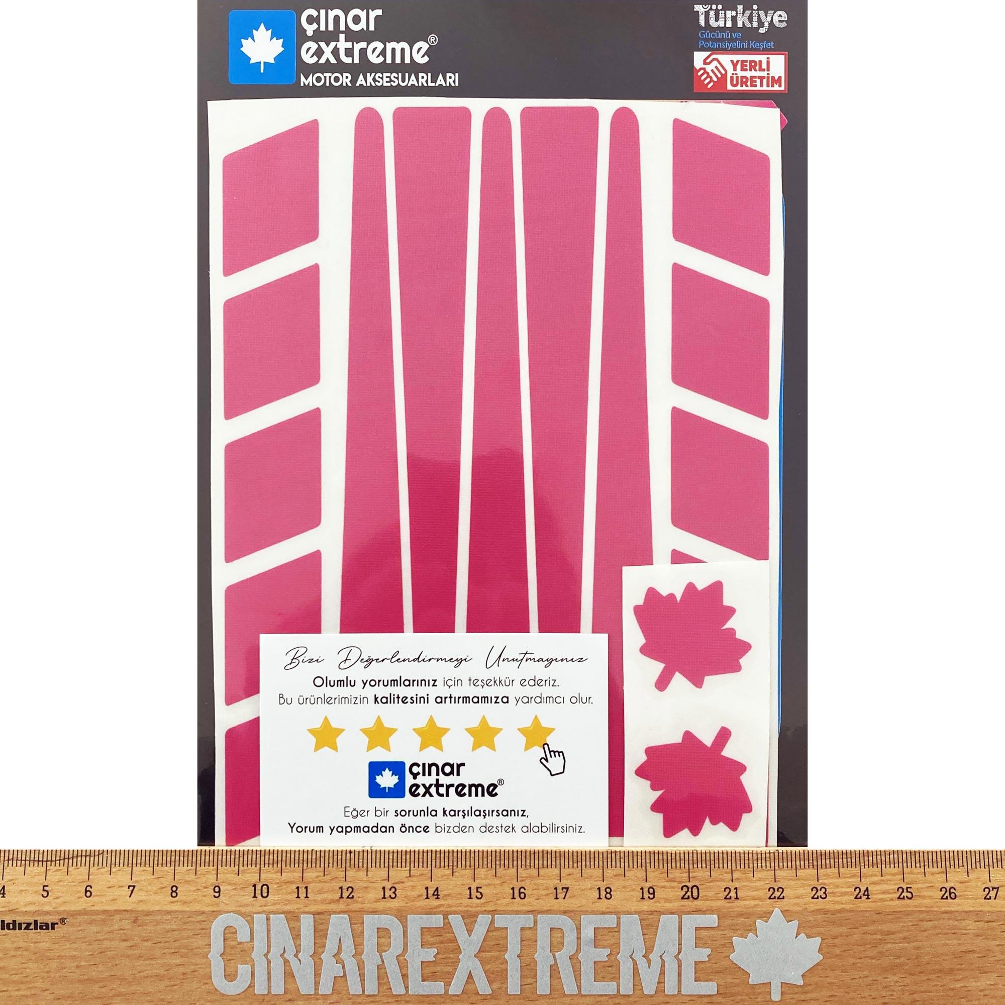 Çınar Extreme Şerit Tasarımlı Gül Pembesi Motosiklet Kask Sticker 