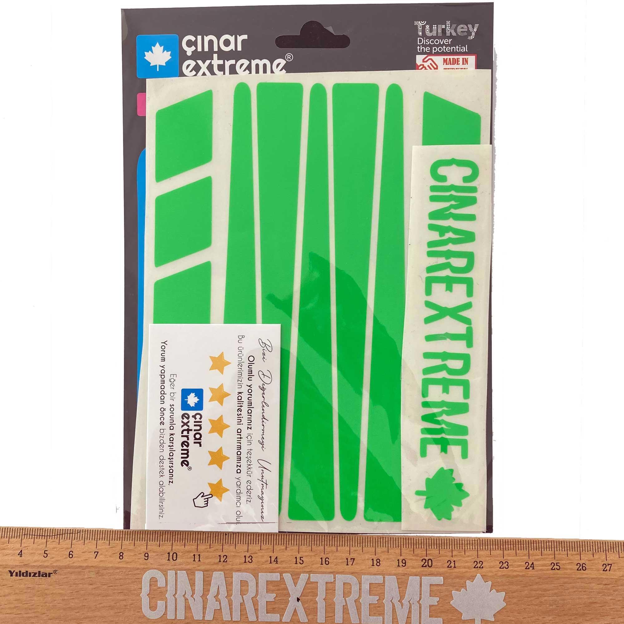 Çınar Extreme Şerit Tasarımlı Floresan Yeşil Motosiklet Kask Sticker Çınar Extr