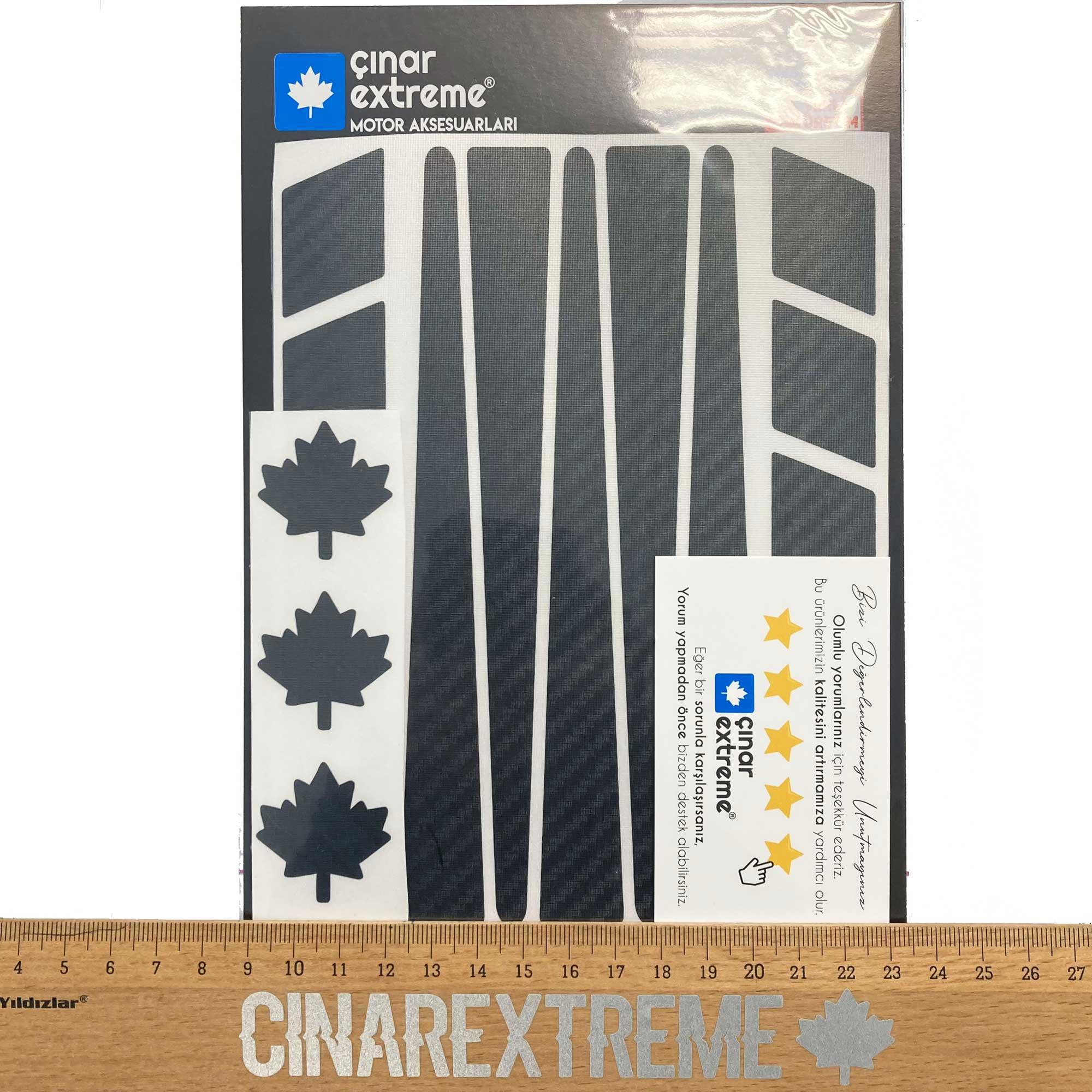 Çınar Extreme Şerit Tasarımlı Siyah Karbon Fiber Dokulu Motosiklet Kask Sticker