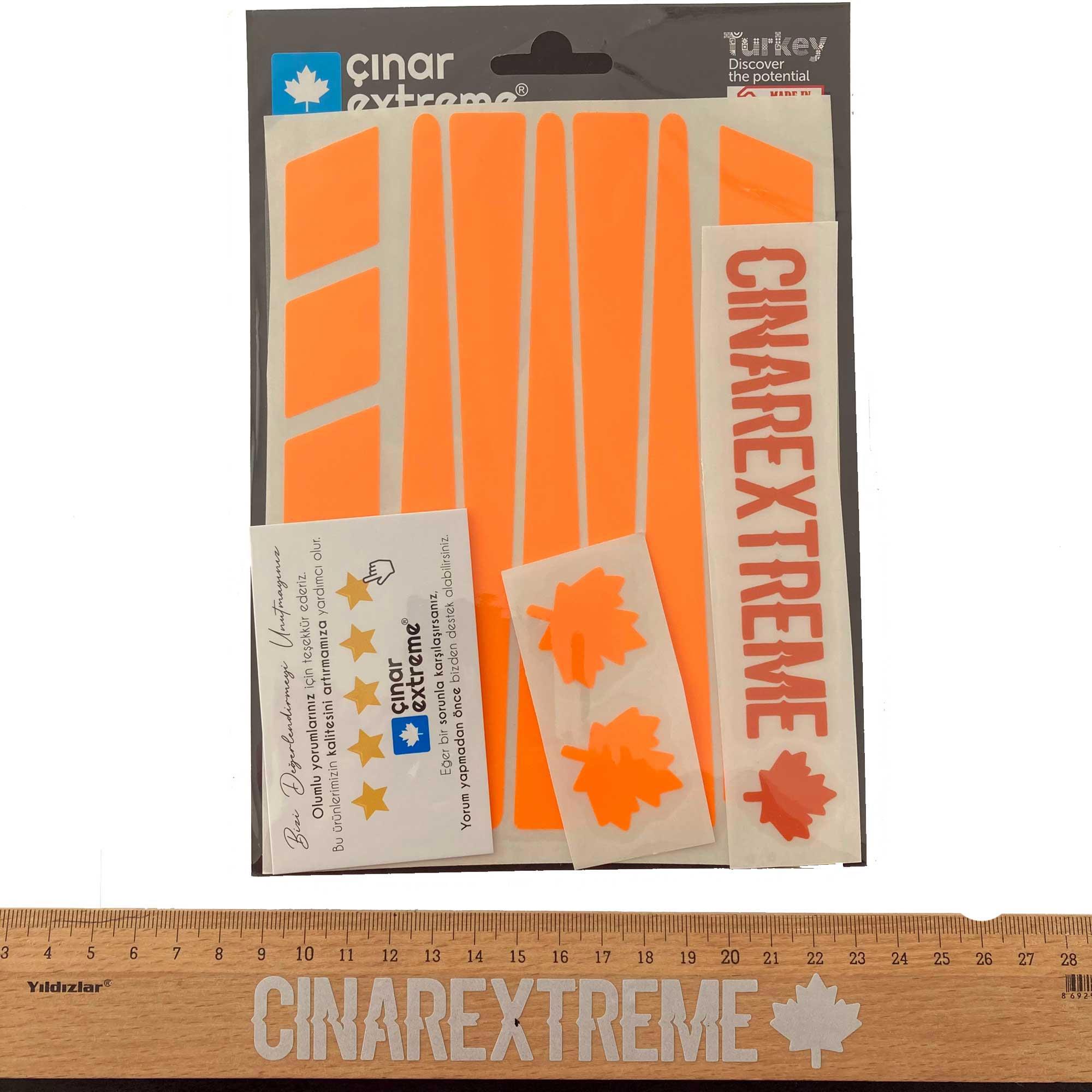 Çınar Extreme Şerit Tasarımlı Floresan Turuncu Motosiklet Kask Sticker Çınar Ex