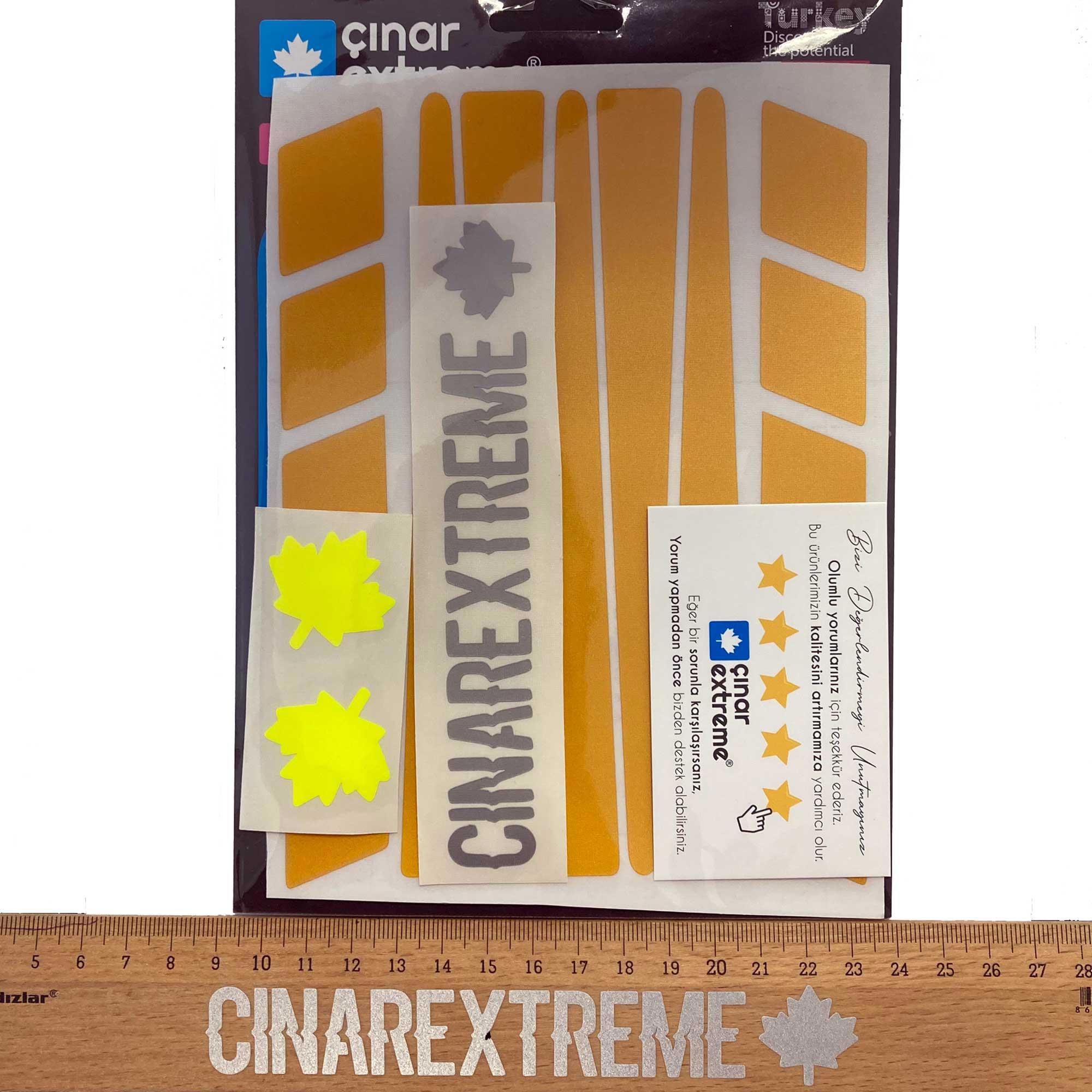 Çınar Extreme Şerit Tasarımlı Reflektif Sarı Motosiklet Kask Sticker Çınar Extr