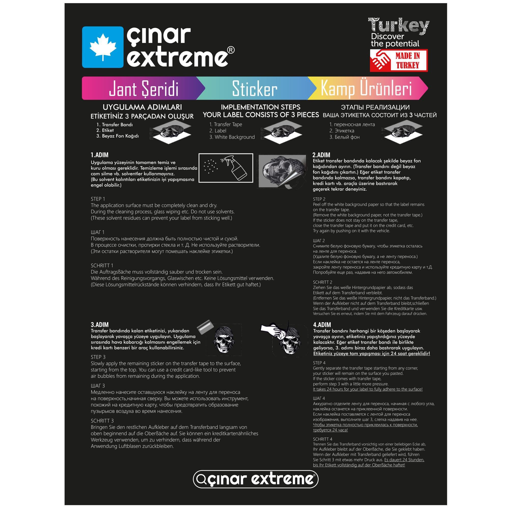 Çınar Extreme Şerit Tasarımlı Siyah Karbon Fiber Dokulu Motosiklet Kask Sticker