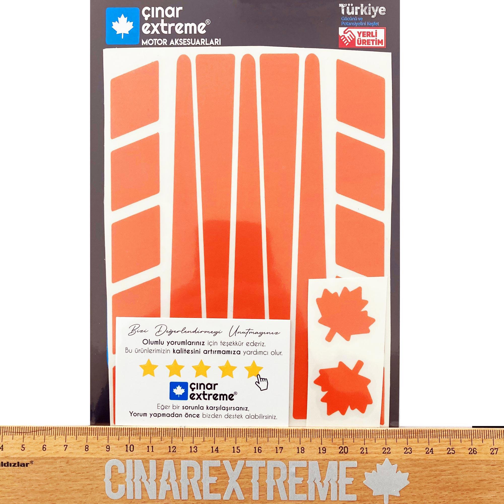 Çınar Extreme Şerit Tasarımlı Alev Turuncusu Motosiklet Kask Sticker Çınar Extr