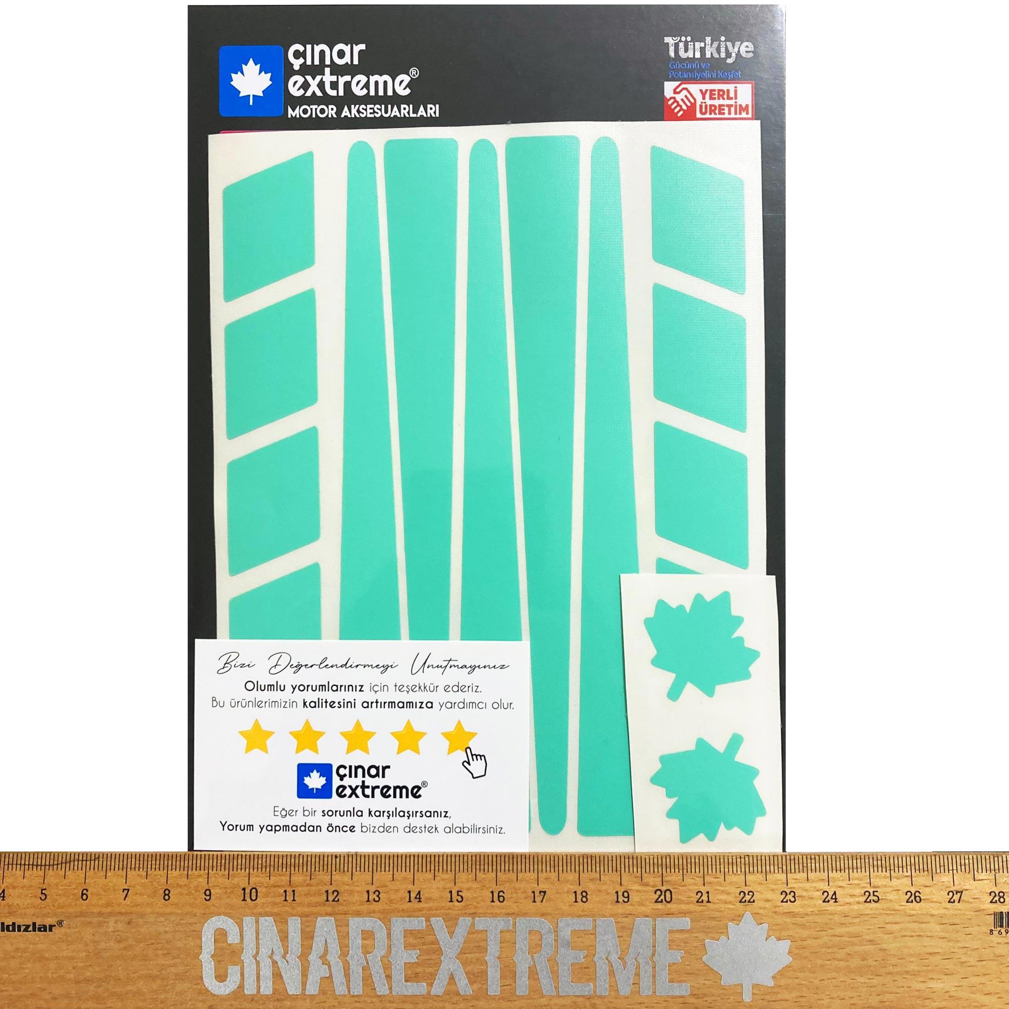 Çınar Extreme Şerit Tasarımlı Nane Yeşili Motosiklet Kask Sticker 