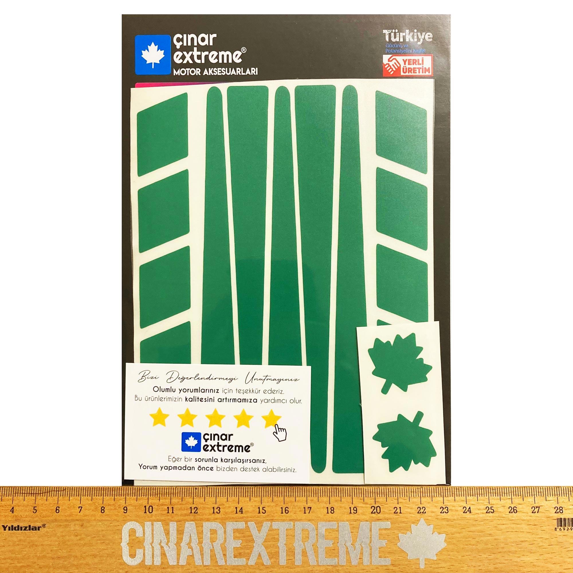 Çınar Extreme Şerit Tasarımlı Orman Yeşili Motosiklet Kask Sticker Çınar Extrem