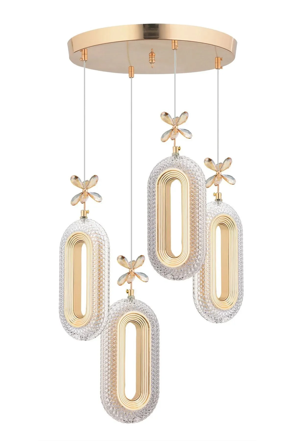 SERRA Model 4'lü Gold 3 Renk Modu Ledli Modern Salon Mutfak Oturma Odası Led Avize