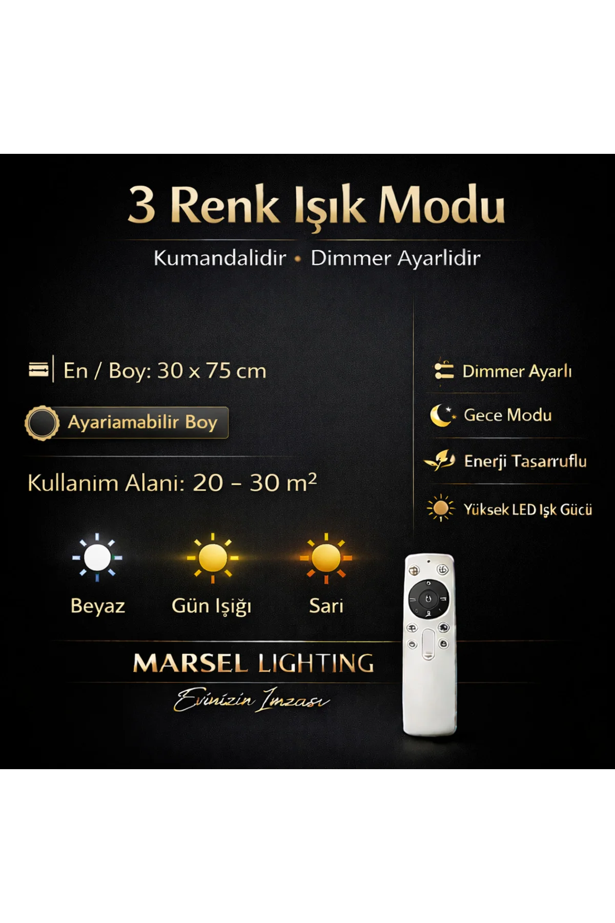 SERRA Model 4'lü Gold 3 Renk Modu Ledli Modern Salon Mutfak Oturma Odası Led Avize