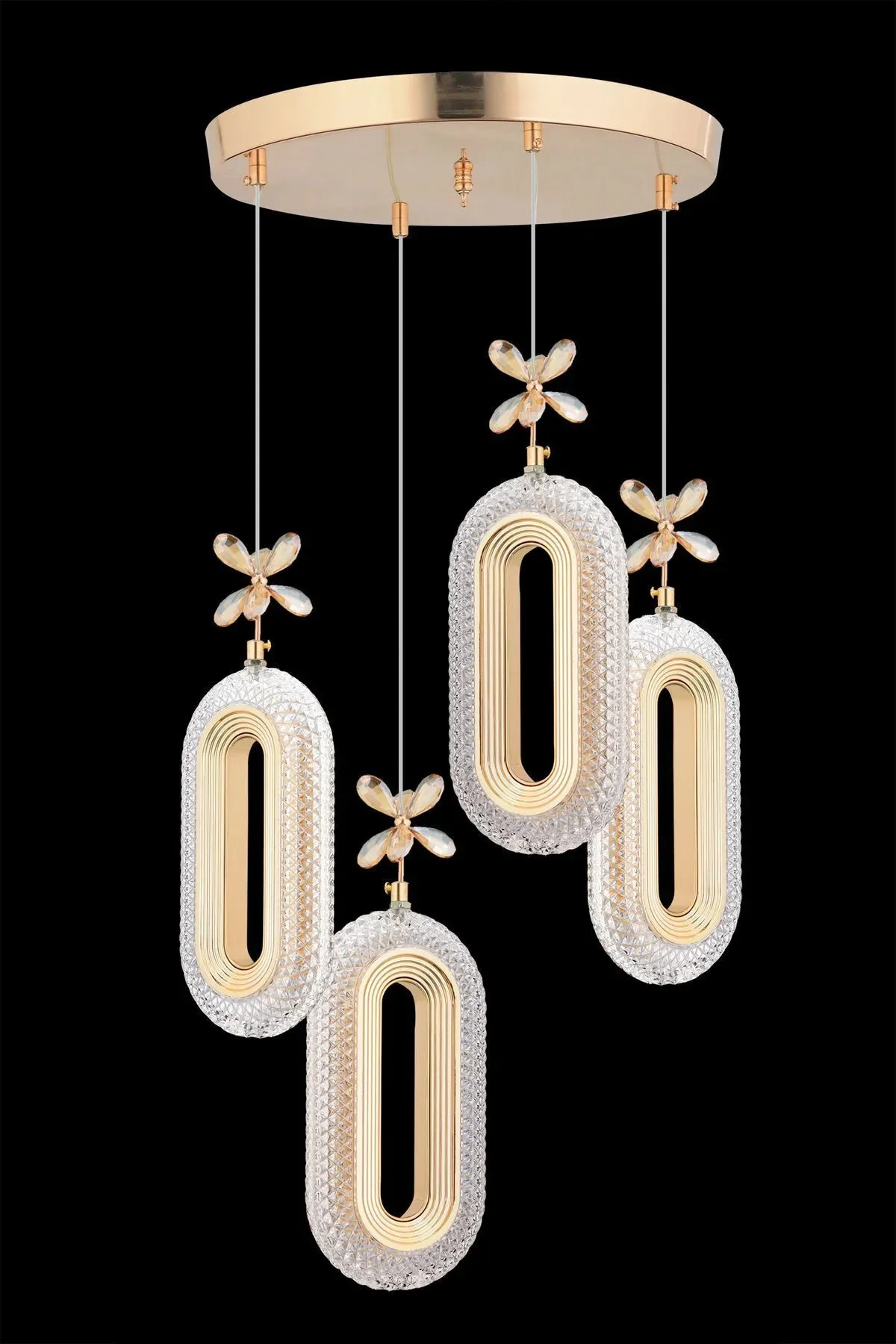 SERRA Model 4'lü Gold 3 Renk Modu Ledli Modern Salon Mutfak Oturma Odası Led Avize