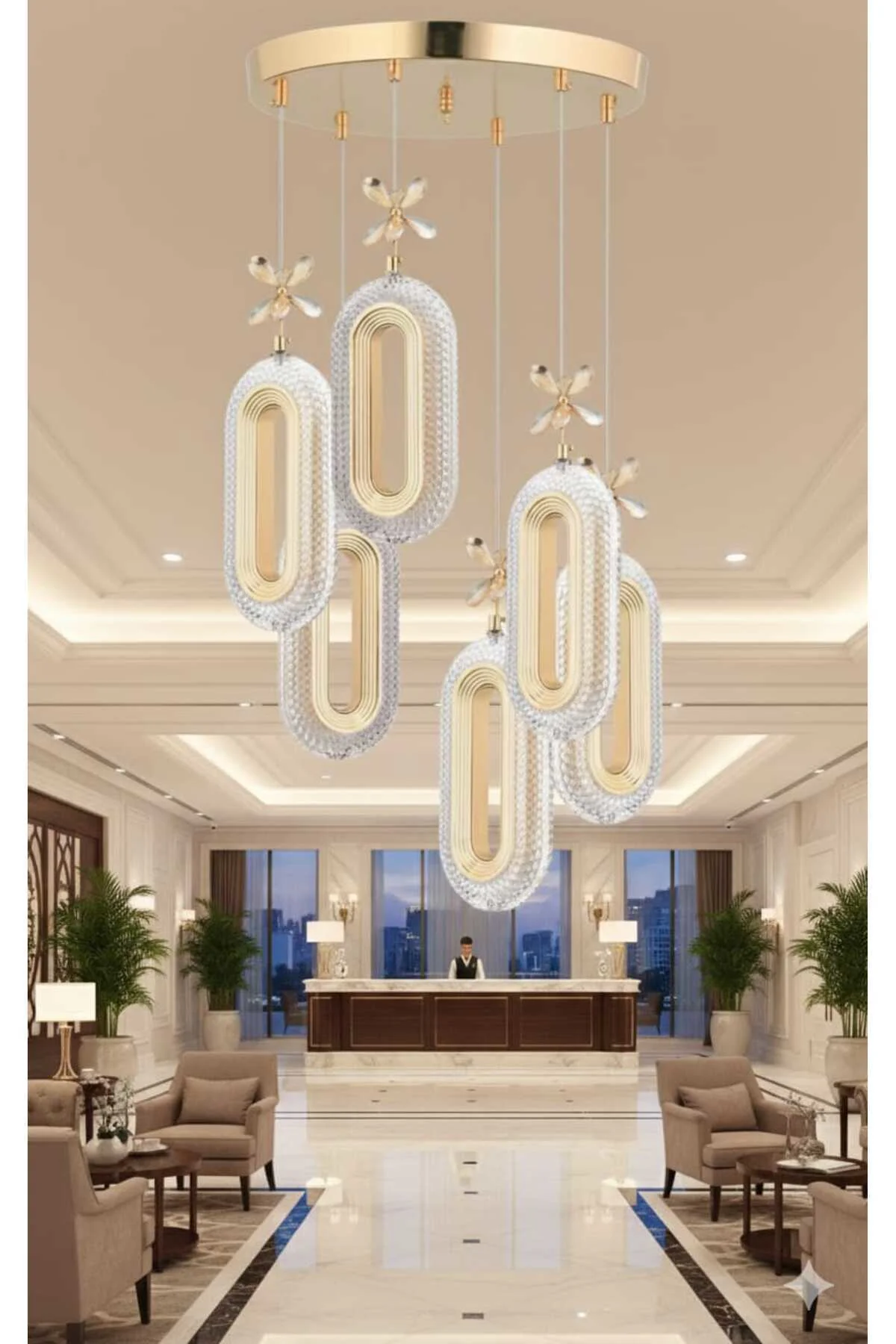 SERRA Model 6'lı Gold 3 Renk Modu Ledli Modern Salon Mutfak Oturma Odası Led Avize