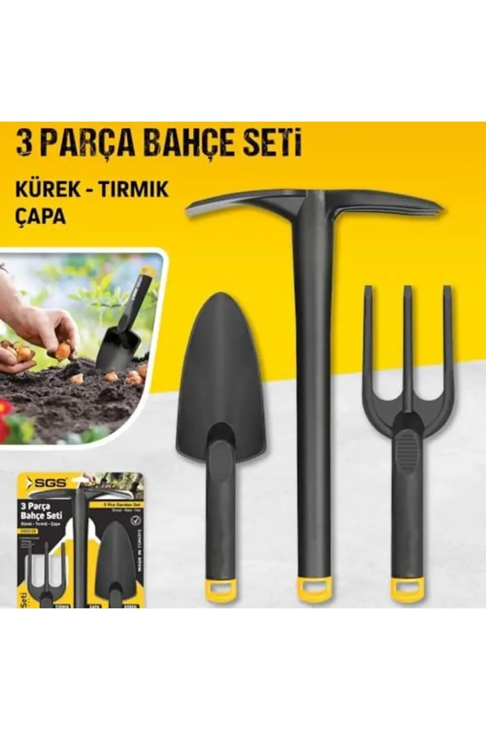 Sert Plastik Üçlü Bahçe Seti, Hobi Kürek - Çapa - Tırmık Bahçıvan